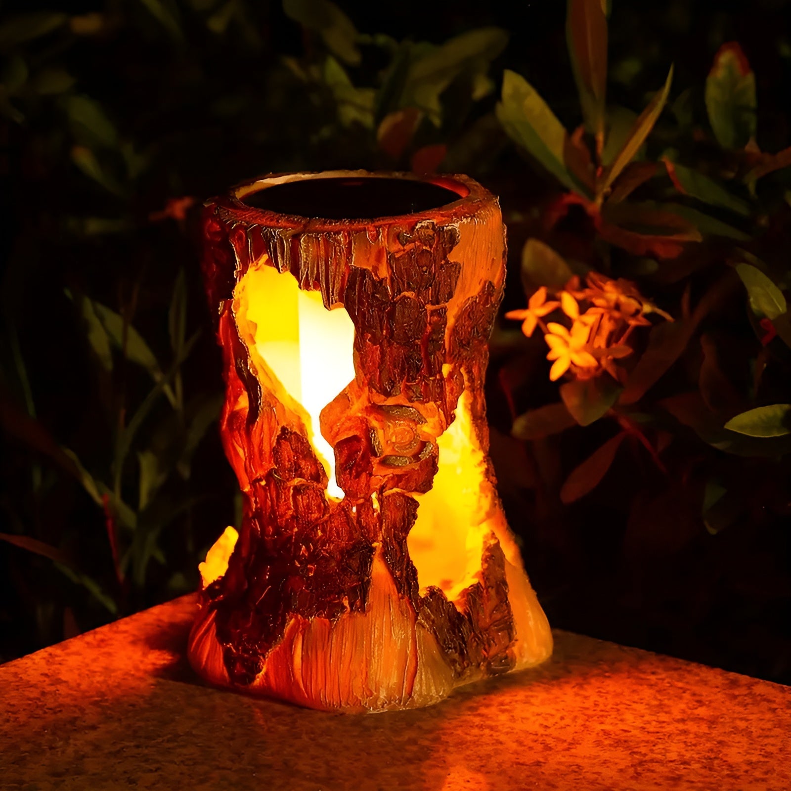 Solar Baumstumpf Lampe – Dekorative Gartenfigur aus Kunstharz | Stimmungsvolles Licht für Terrasse & Balkon