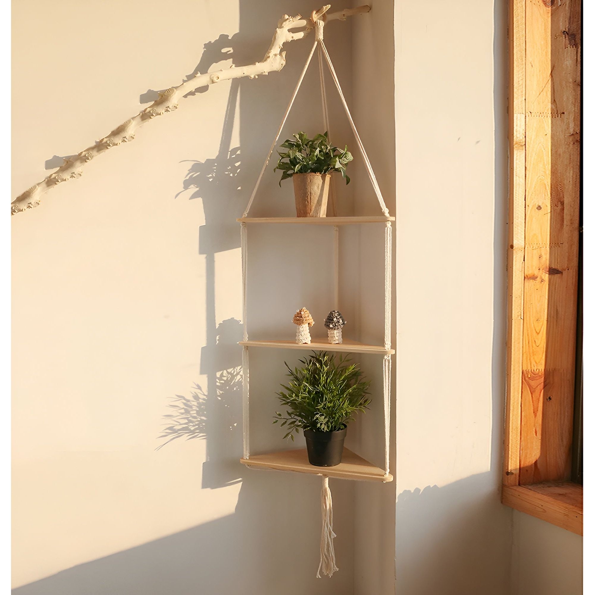 BohoFloat Shelf - Hängendes Wandregal mit ästhetischen Seilen in Dreiecksform - Elegare