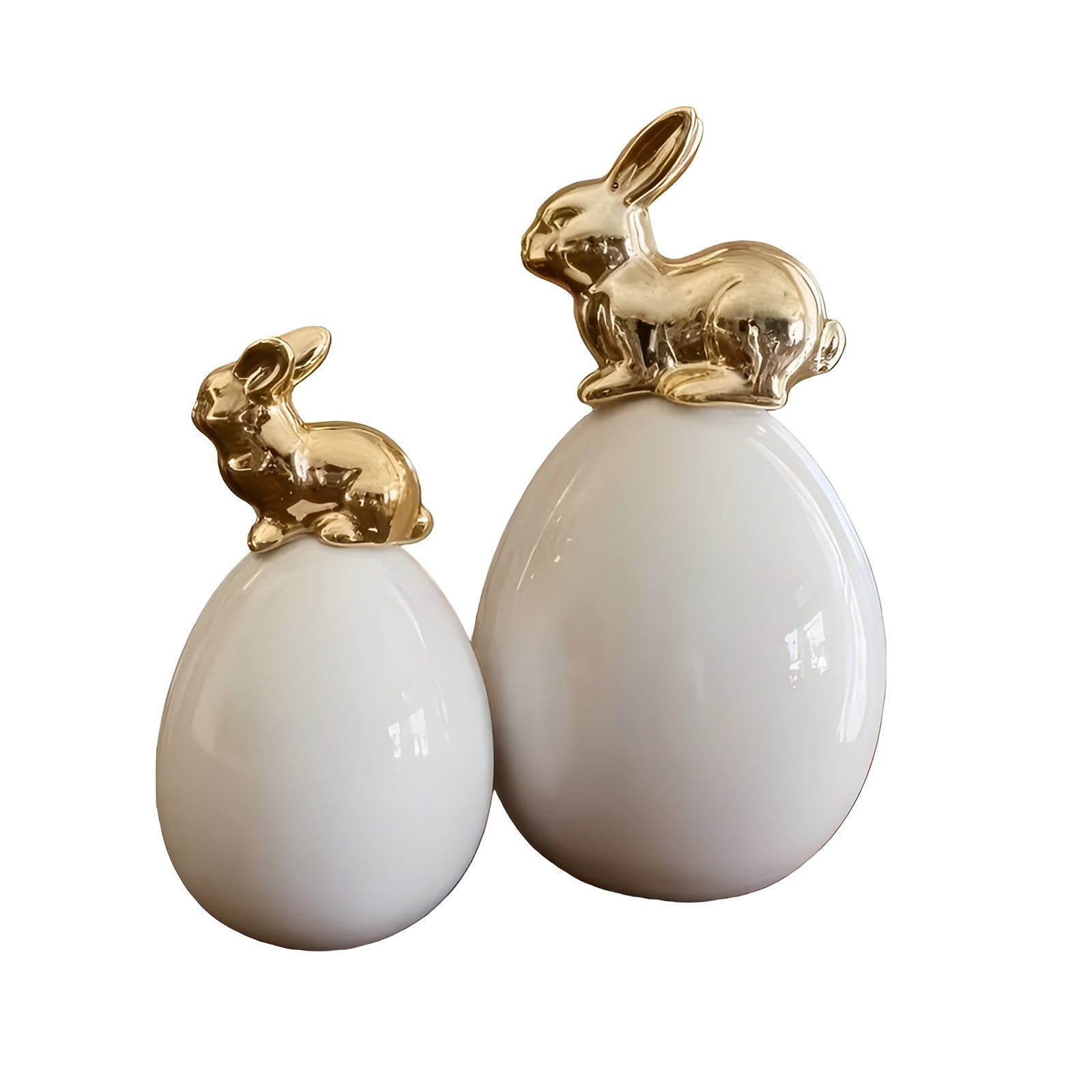Keramik Deko Hase in Ei-Form – Moderne Osterdeko in Weiß & Gold | Elegante Tischdekoration für Wohnzimmer
