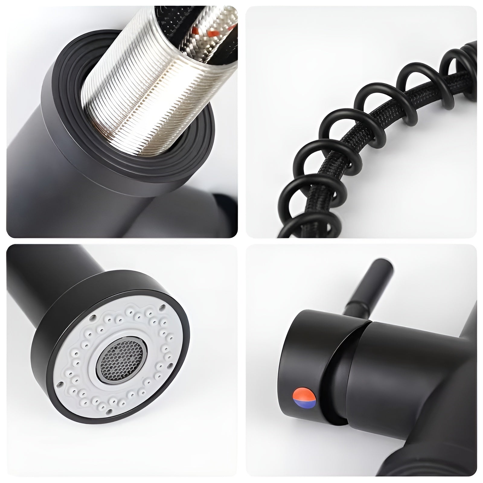 Küchenarmatur mit Brause – Hochdruck Wasserhahn mit Ausziehfunktion | 360° schwenkbar, Edelstahl in Schwarz oder Weiß