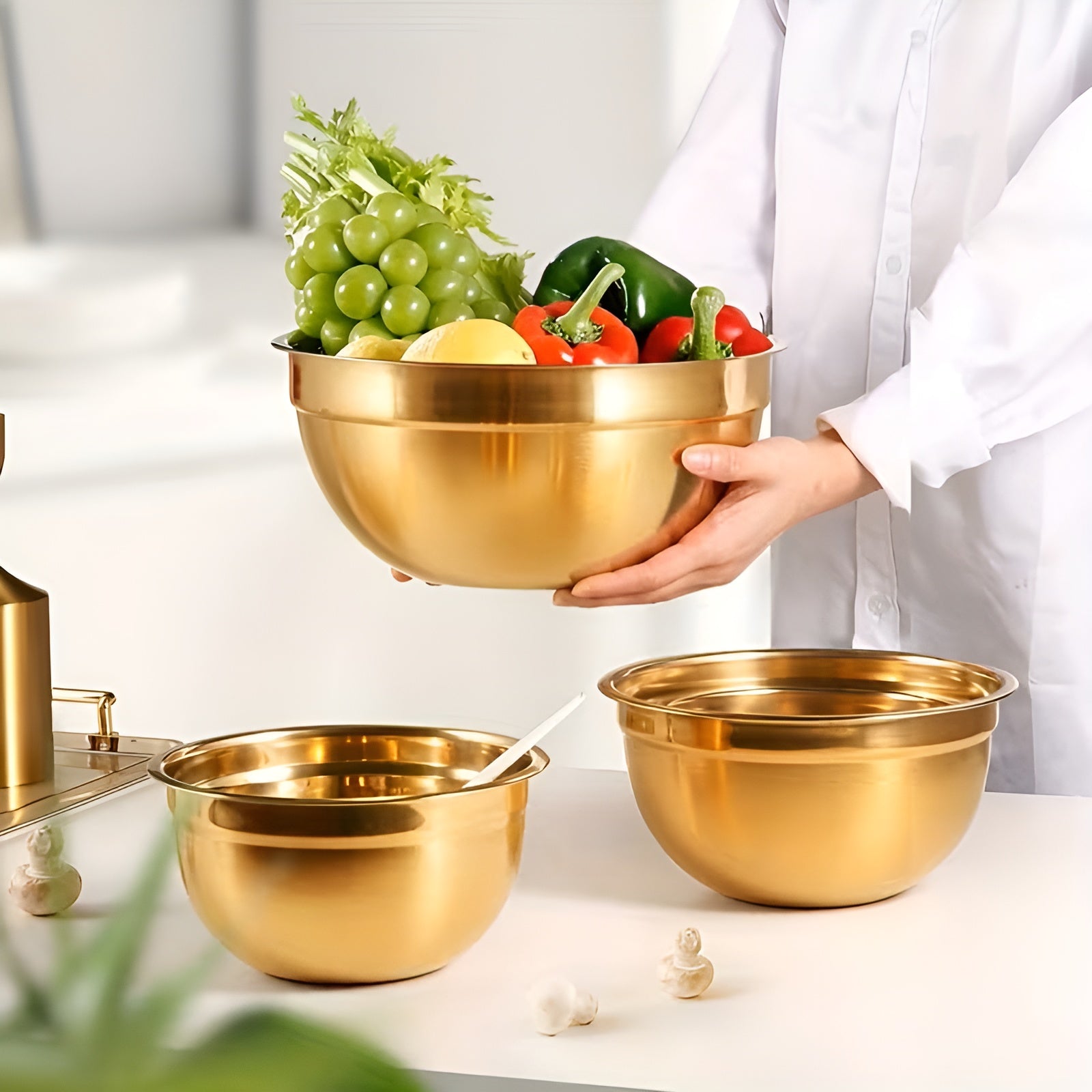 14-teiliges Gold-Rührschüsselset – elegant und praktisch | Ideal zum Mischen Backen und Servieren - Rührschüssel