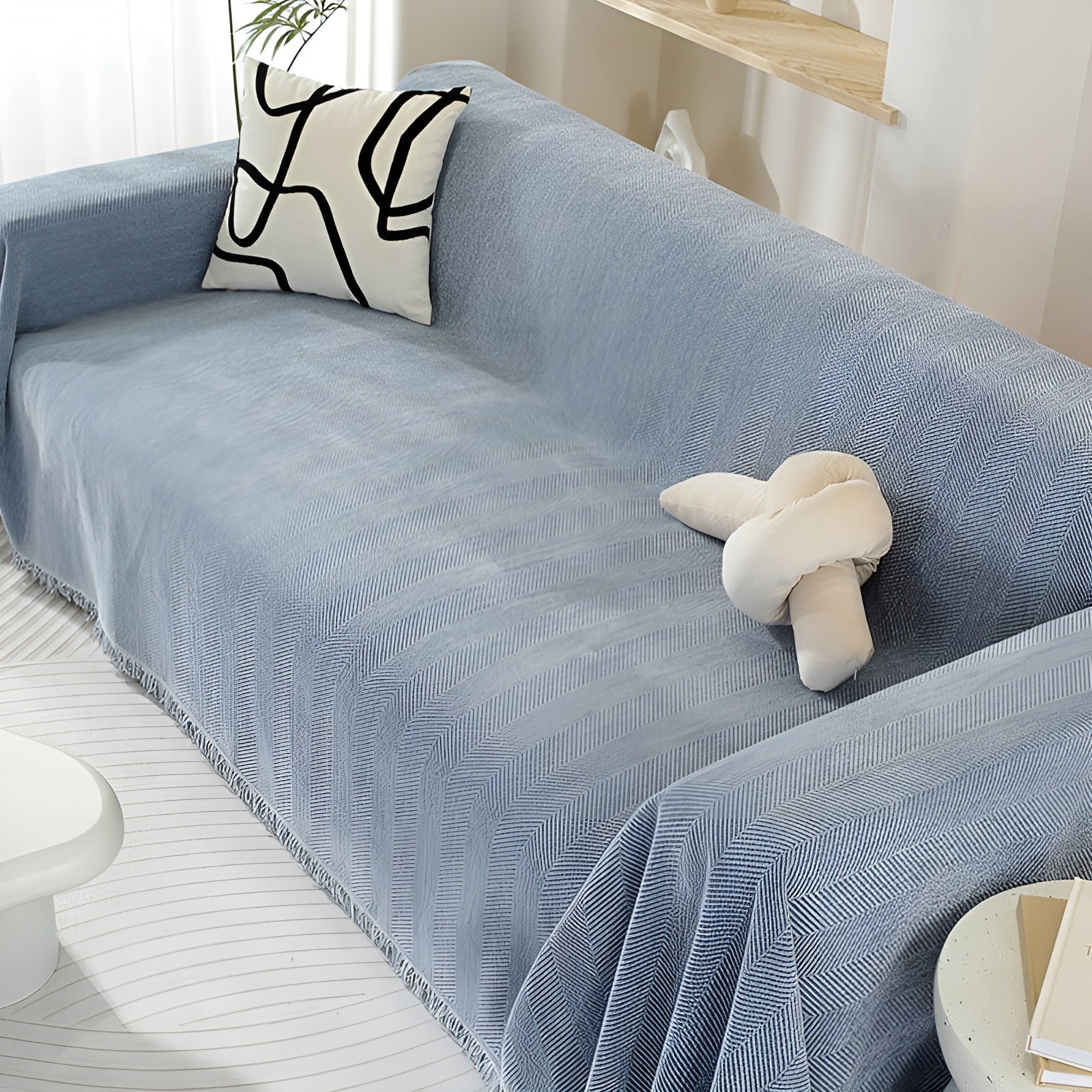 Chenille-Decke Fischgrätenmuster und Quasten – Gemütlicher Stil für das Sofa - Decke