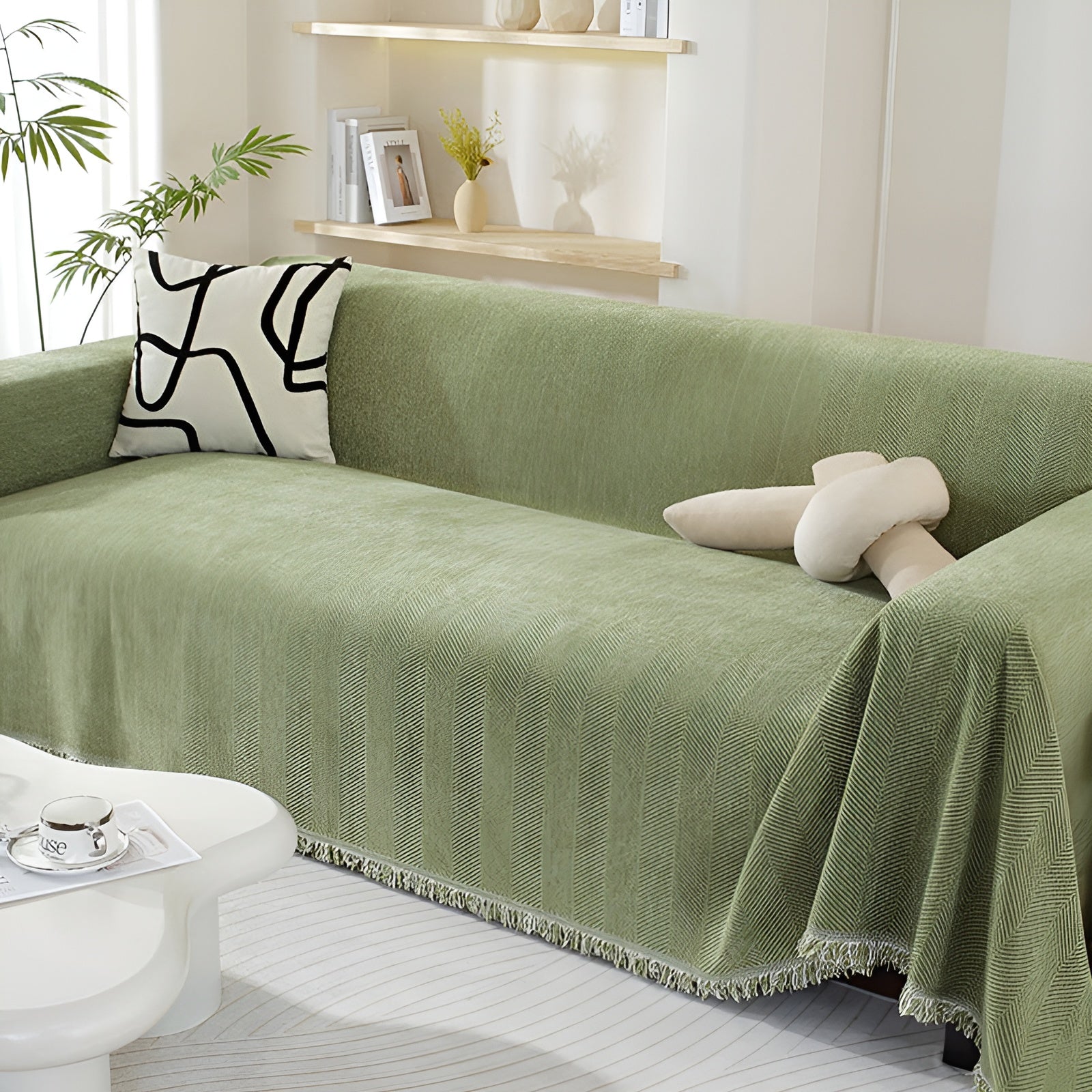 Chenille-Decke Fischgrätenmuster und Quasten – Gemütlicher Stil für das Sofa - Decke