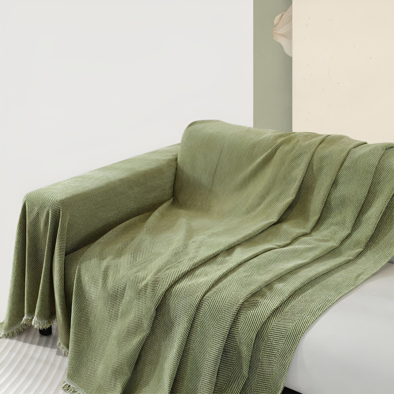 Chenille-Decke Fischgrätenmuster und Quasten – Gemütlicher Stil für das Sofa - Decke