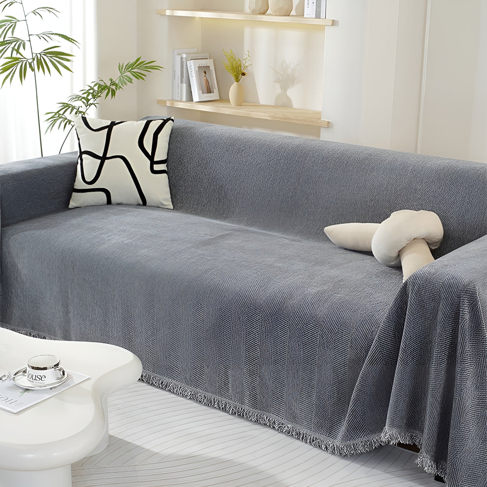 Chenille-Decke Fischgrätenmuster und Quasten – Gemütlicher Stil für das Sofa - Decke