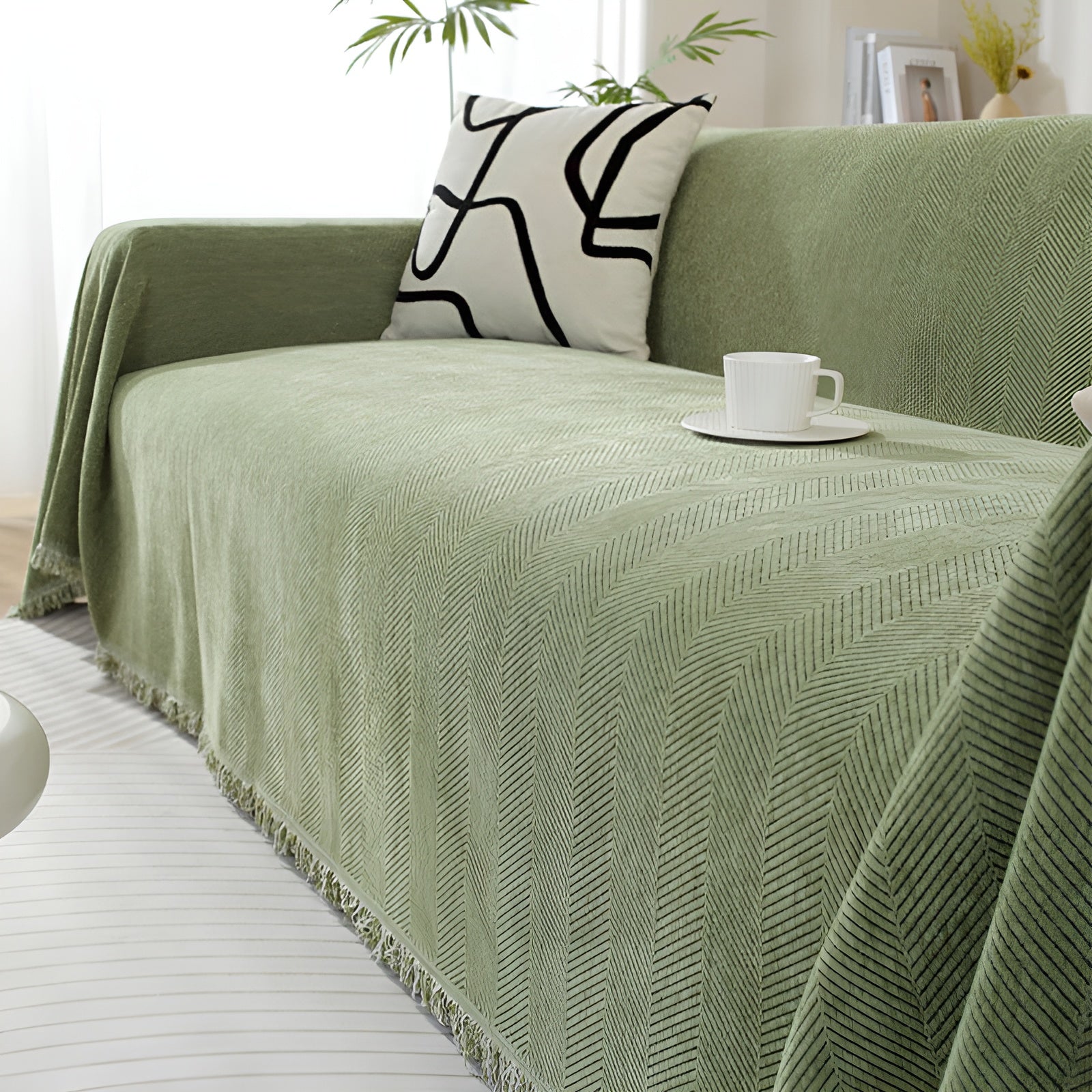 Chenille-Decke Fischgrätenmuster und Quasten – Gemütlicher Stil für das Sofa - Decke