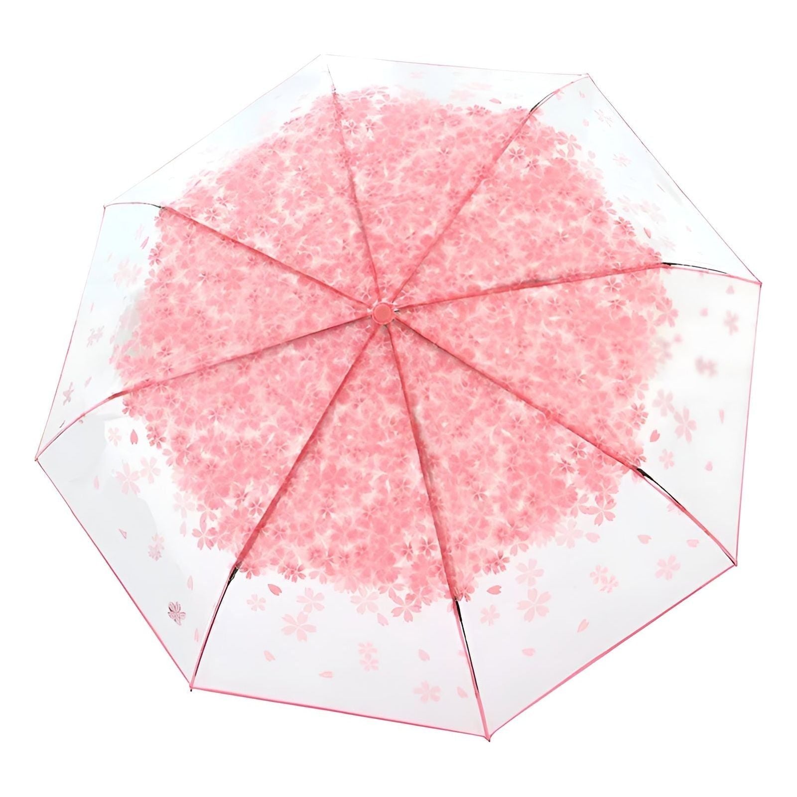 CherryBreeze Schirm - Transparenter Kirschblüten Dreifach-Schirm - Rosa - Taschenschirm