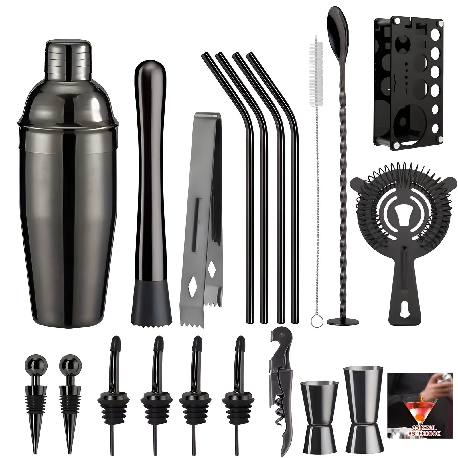 Cocktail-Shaker-Set aus Edelstahl – Hochwertig & Rostfrei | Mit Abnehmbarem Langständer für Bar & Küche - Cocktail-Set