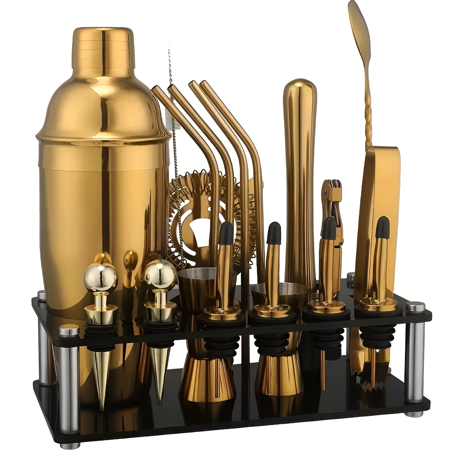Cocktail-Shaker-Set aus Edelstahl – Hochwertig & Rostfrei | Mit Abnehmbarem Langständer für Bar & Küche - Gold