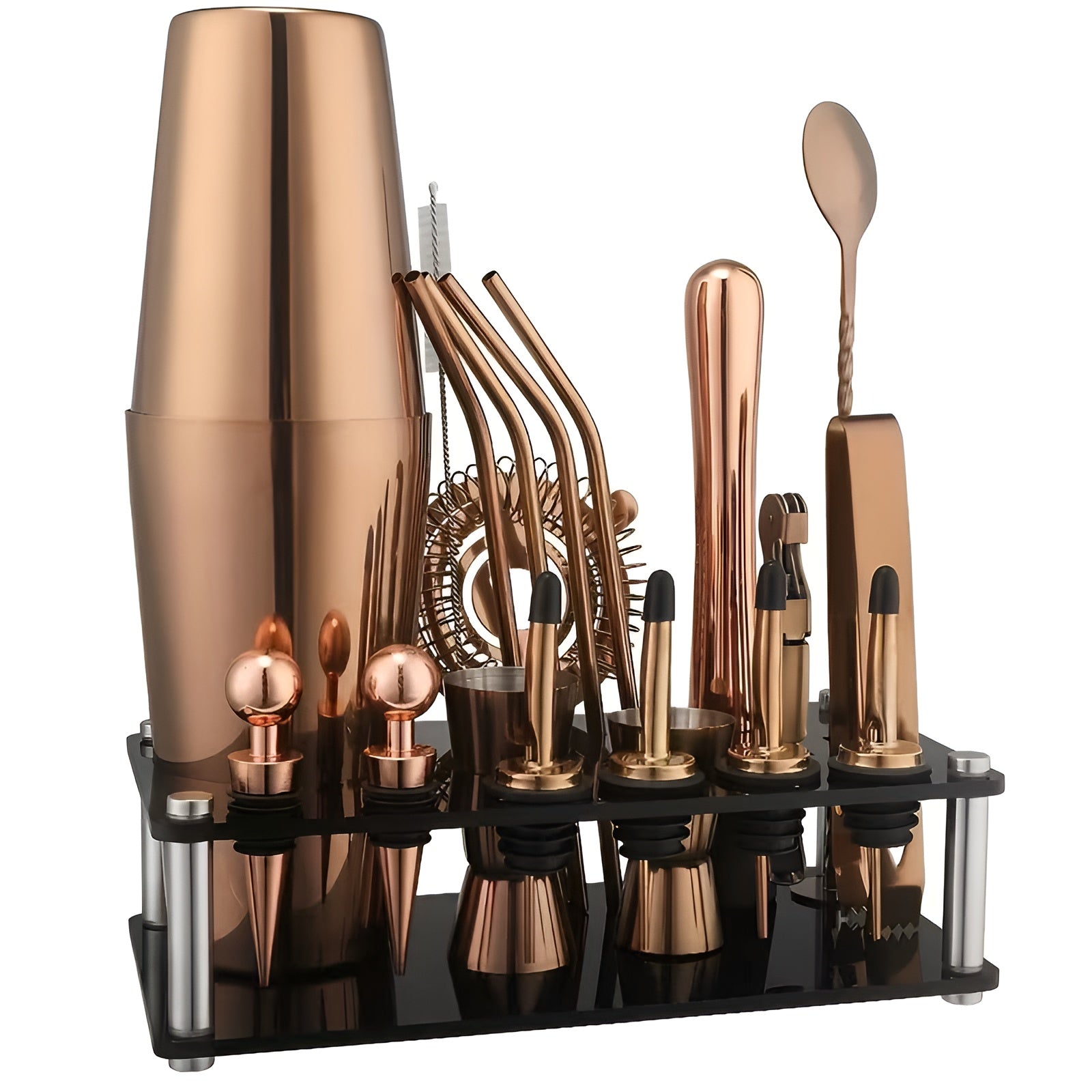 Cocktail-Shaker-Set aus Edelstahl – Hochwertig & Rostfrei | Mit Abnehmbarem Langständer für Bar & Küche - Rosengott