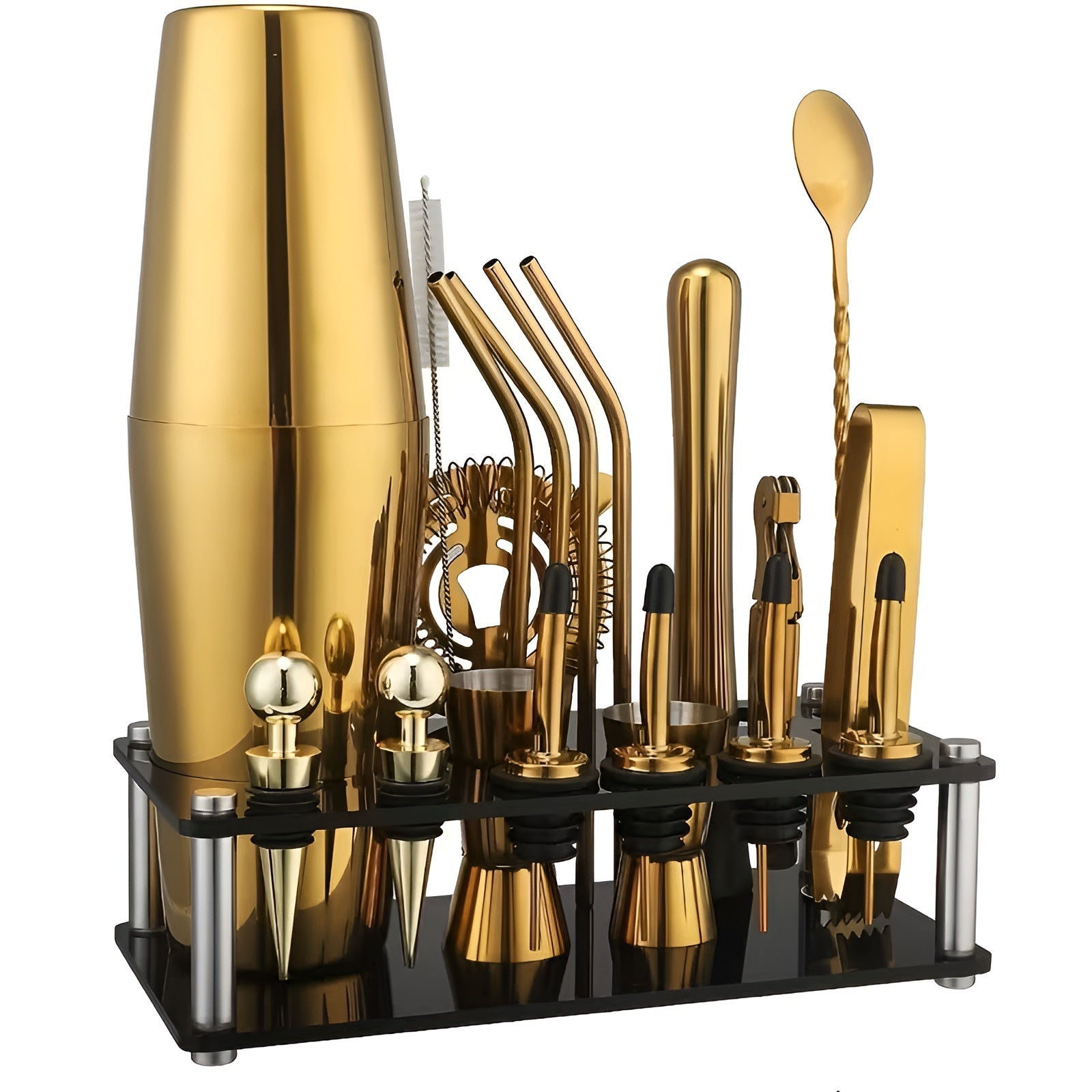 Cocktail-Shaker-Set aus Edelstahl – Hochwertig & Rostfrei | Mit Abnehmbarem Langständer für Bar & Küche - Cocktail-Set