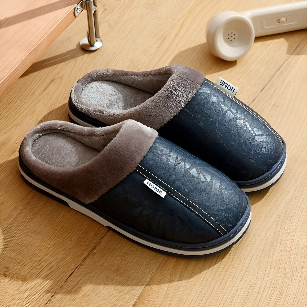 CozyWalk Slippers - Lässige Wasserdichte Vegan Leder Herren Hausschuhe - Blau / 40-41(Passform 39-40) - Saisonale