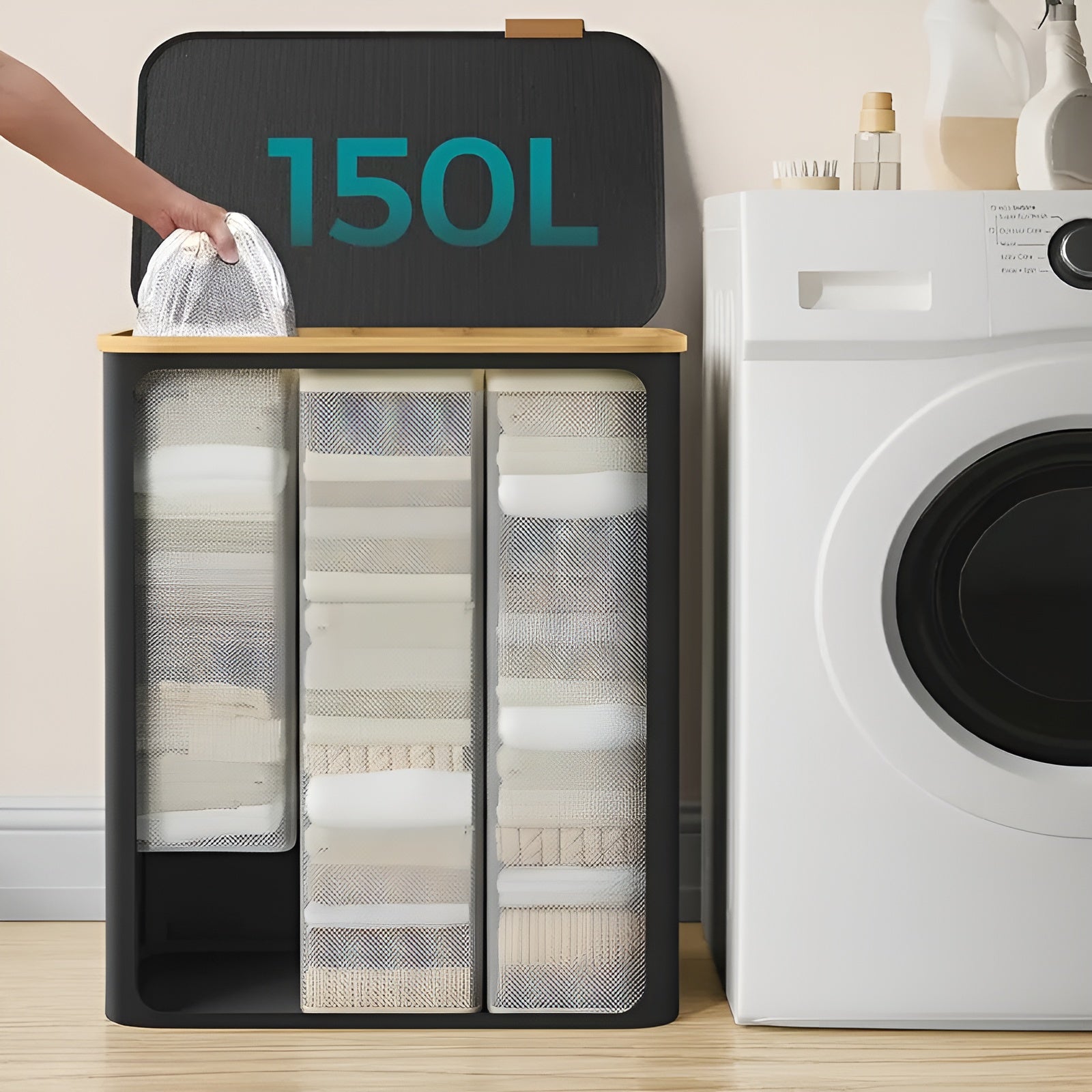 Wäschekorb mit 150L Fassungsvermögen – Groß und Stabil | Perfekt für Haushalt & Schlafzimmer