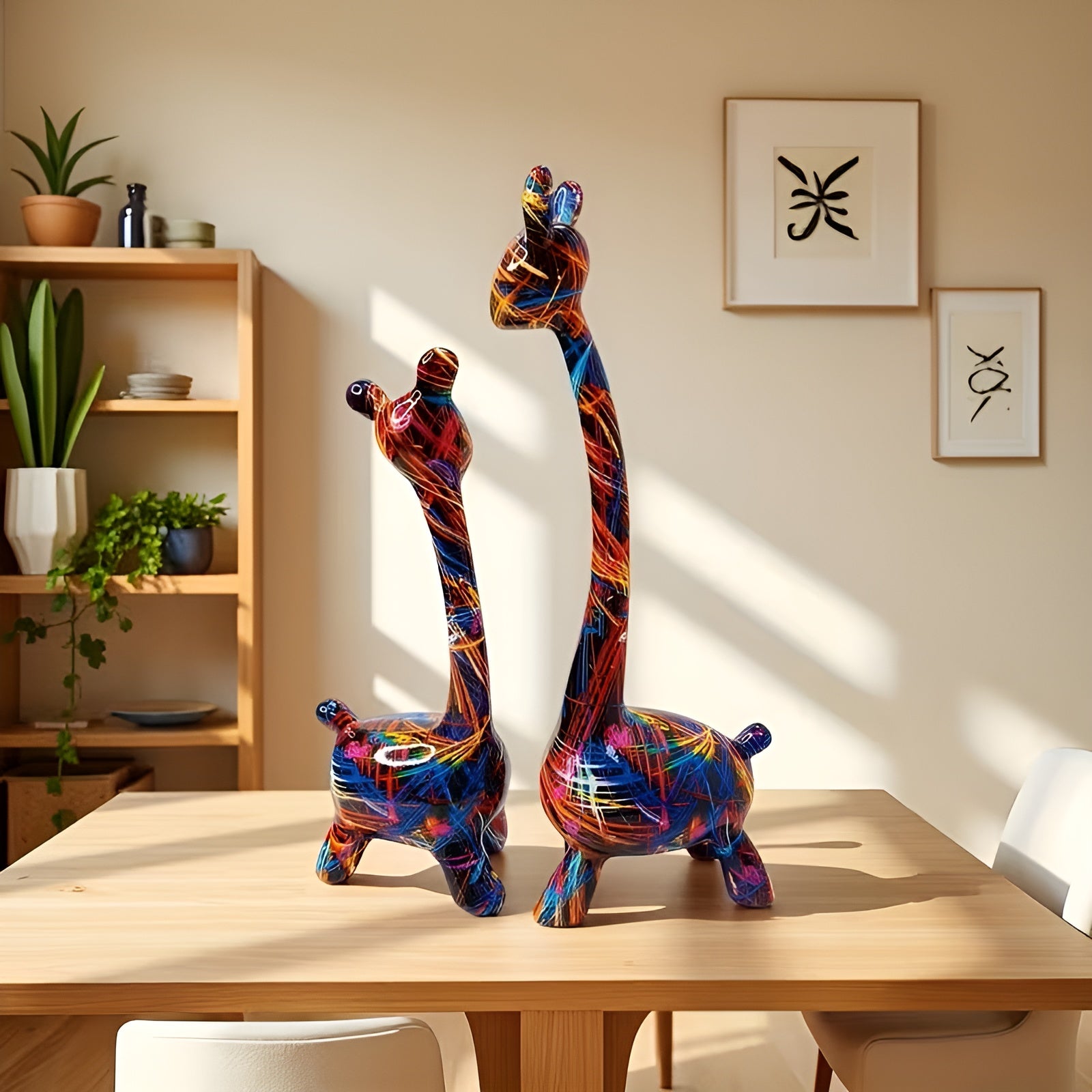 Bunte Giraffenfigur – Kreative Tierdeko aus Resin | Dekorativ und Modern - Farbenfroh - Skulptur