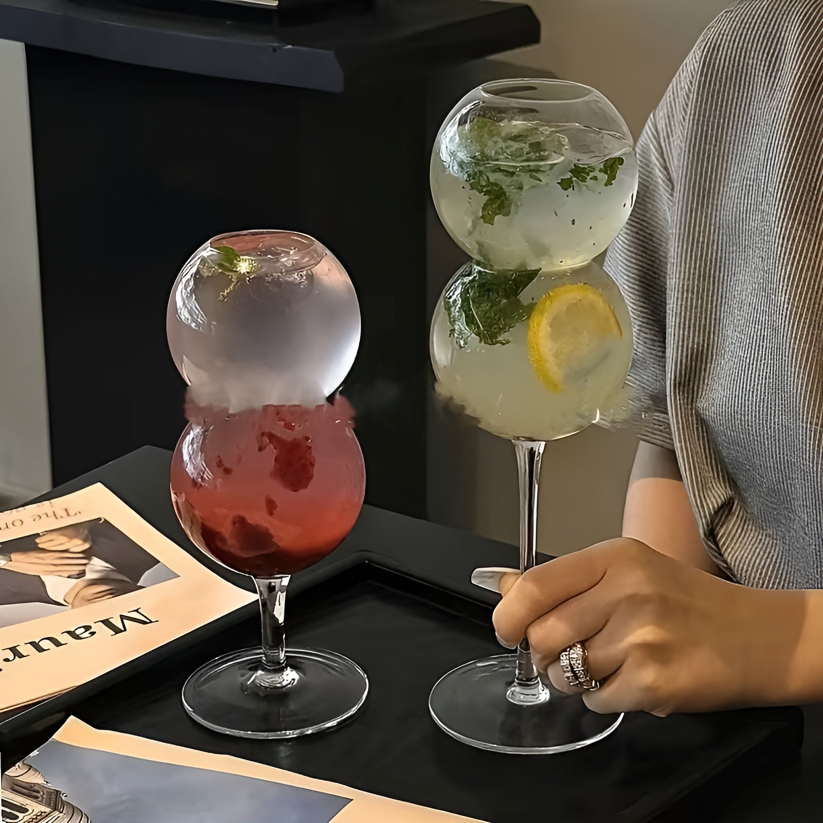 2er-Set Glasbecher in Kugelform – Elegant und Dekorativ | Perfekt für Zuhause und besondere Anlässe - 2 - Trinkglas