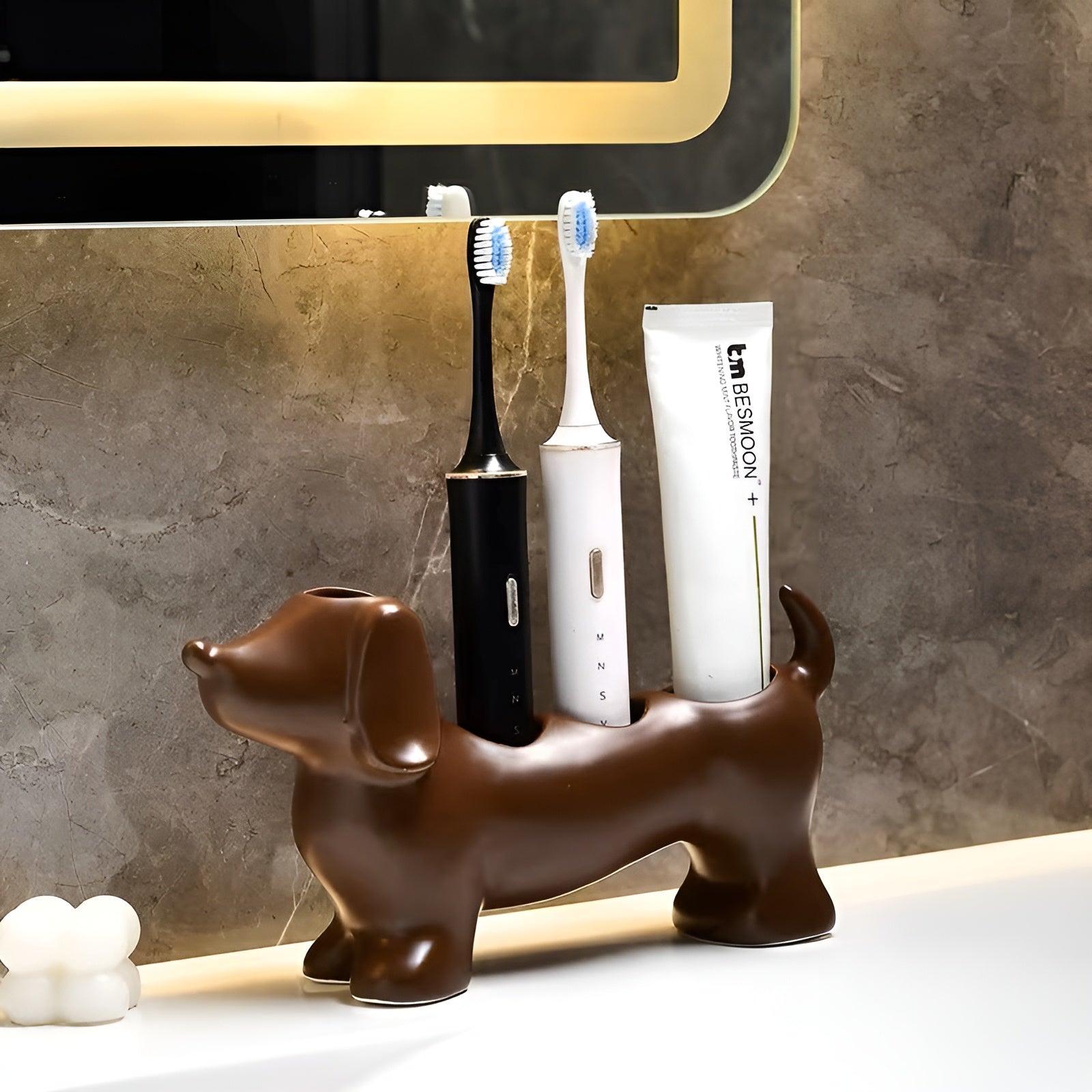 Keramischer Zahnbürstenhalter für Hunde – Hygienisch & Dekorativ | Perfekt für Waschbecken und Badregal - Wandregal