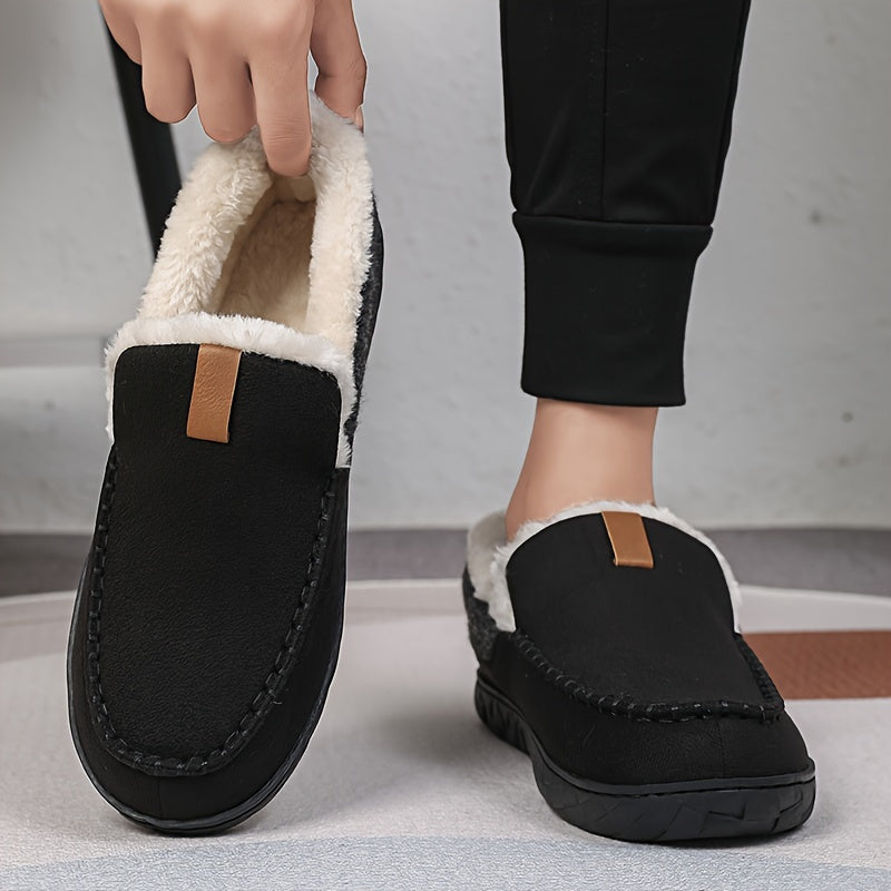 Warme Herren-Hausschuhe in Schwarz mit Slip-on-Design