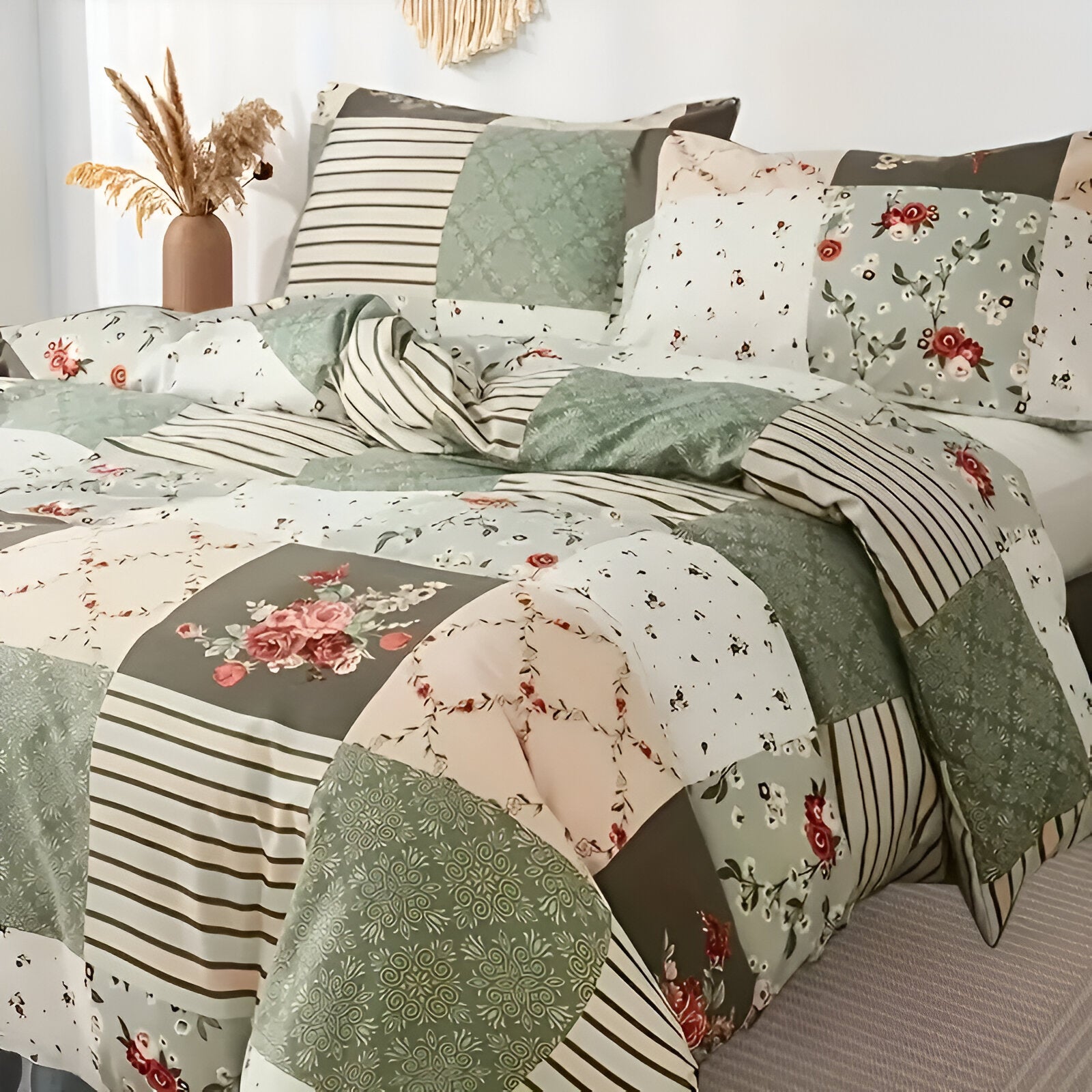 GeoBloom Duvet Set - Elegantes Floral & Geometrisches Bettbezugsset