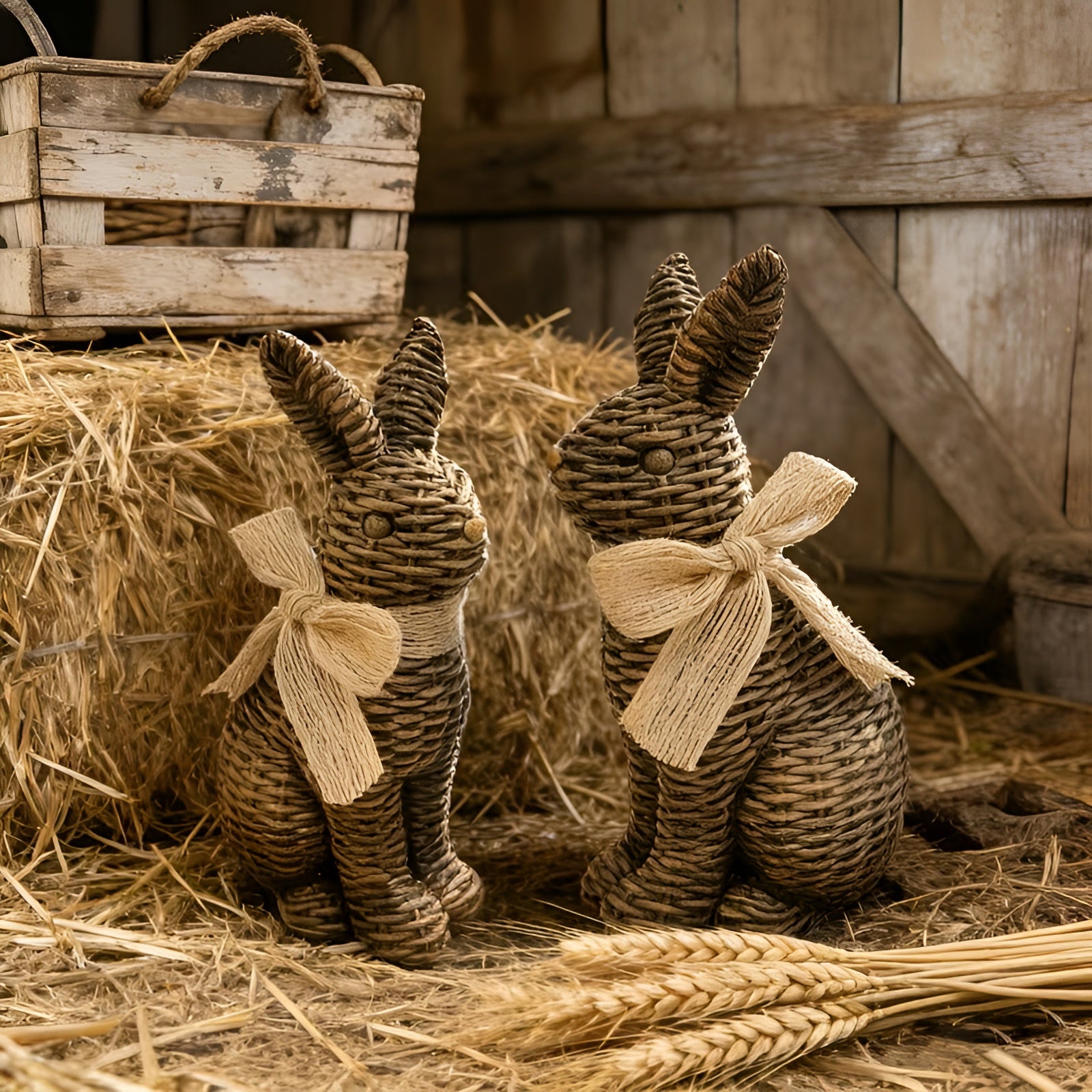 Hasenfigur 2er-Set aus Kunstharz – Vintage Landhausstil mit Sockel & Ranken-Design | Dekorativ für Garten und Ostern