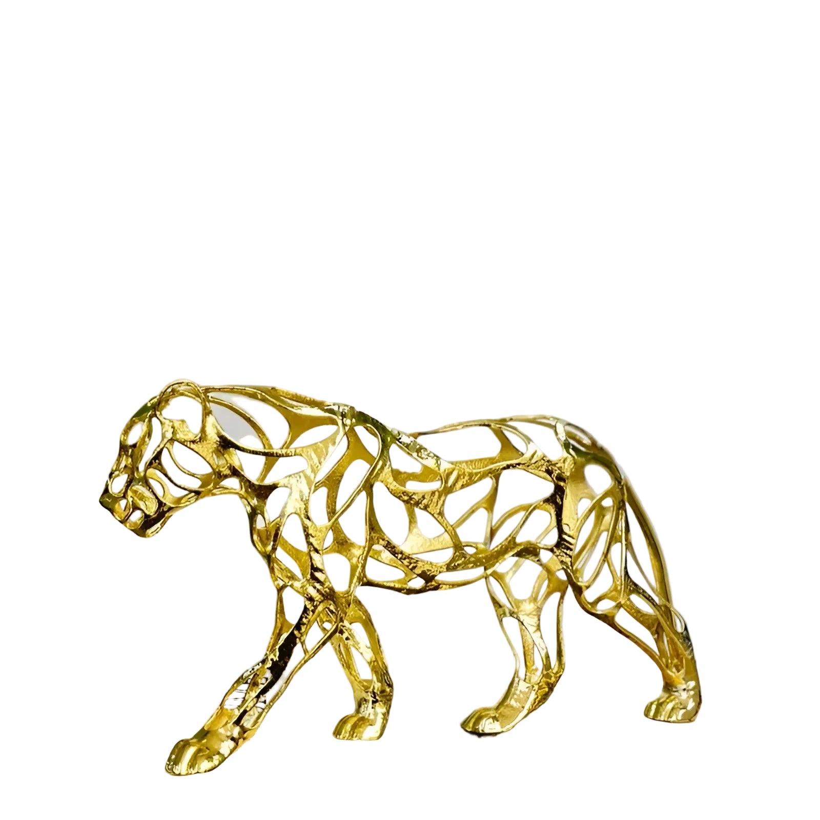 Goldene Leopard Skulptur aus Metall – Elegante & Dekorative Wohnraum-Deko | Luxuriöser Blickfang für Wohnzimmer