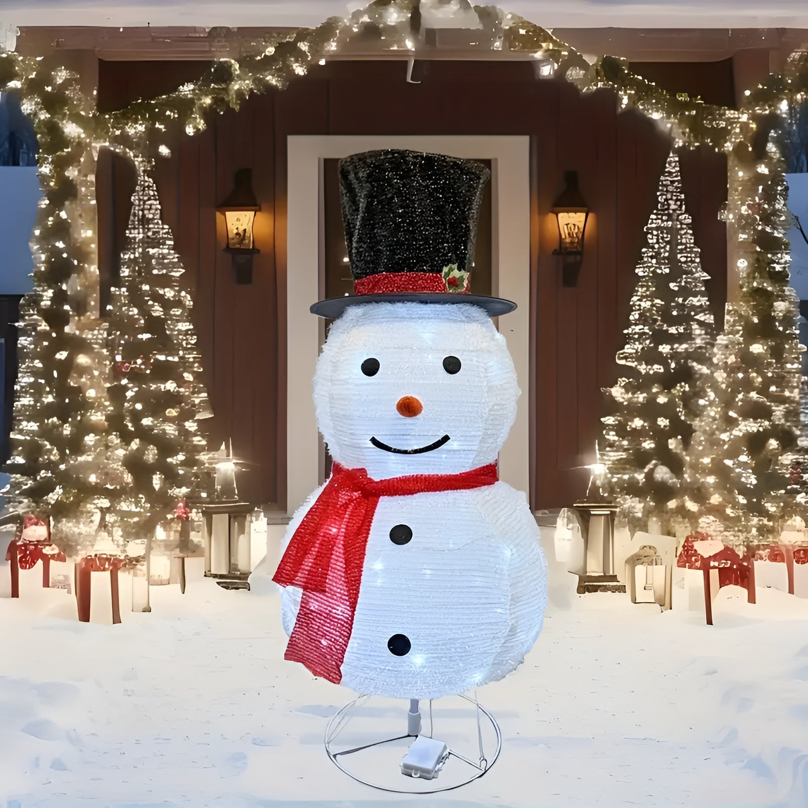 Beleuchteter Schneemann mit Hut & Schal – Zusammenklappbare Metalllaterne | Stimmungsvolle Weihnachtsdekoration für Innen & Garten