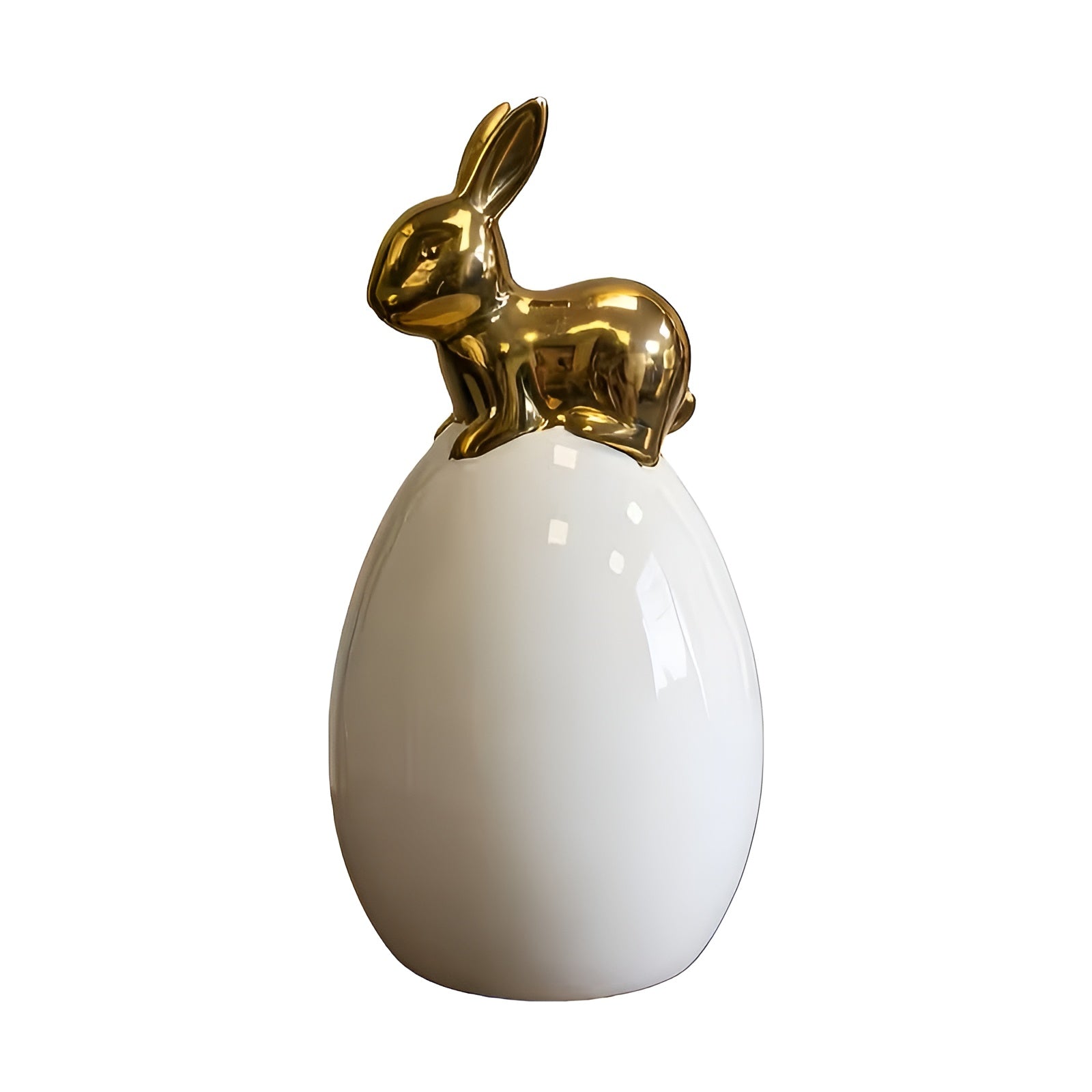 Keramik Deko Hase in Ei-Form – Moderne Osterdeko in Weiß & Gold | Elegante Tischdekoration für Wohnzimmer