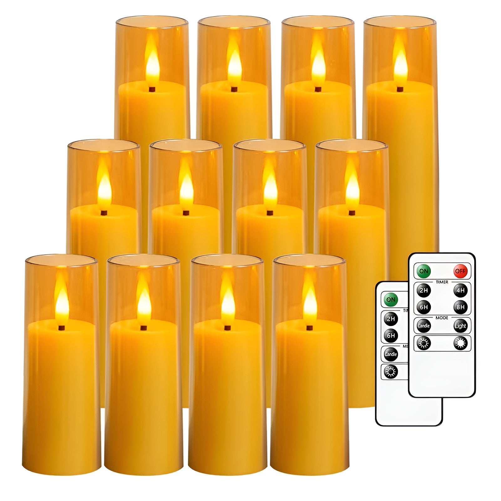 Flackernde LED Kerzen 12er Set – Stimmungsvolles Licht ohne Brandgefahr | Mit Fernbedienung & Timer - Gold - Wohnzubehör