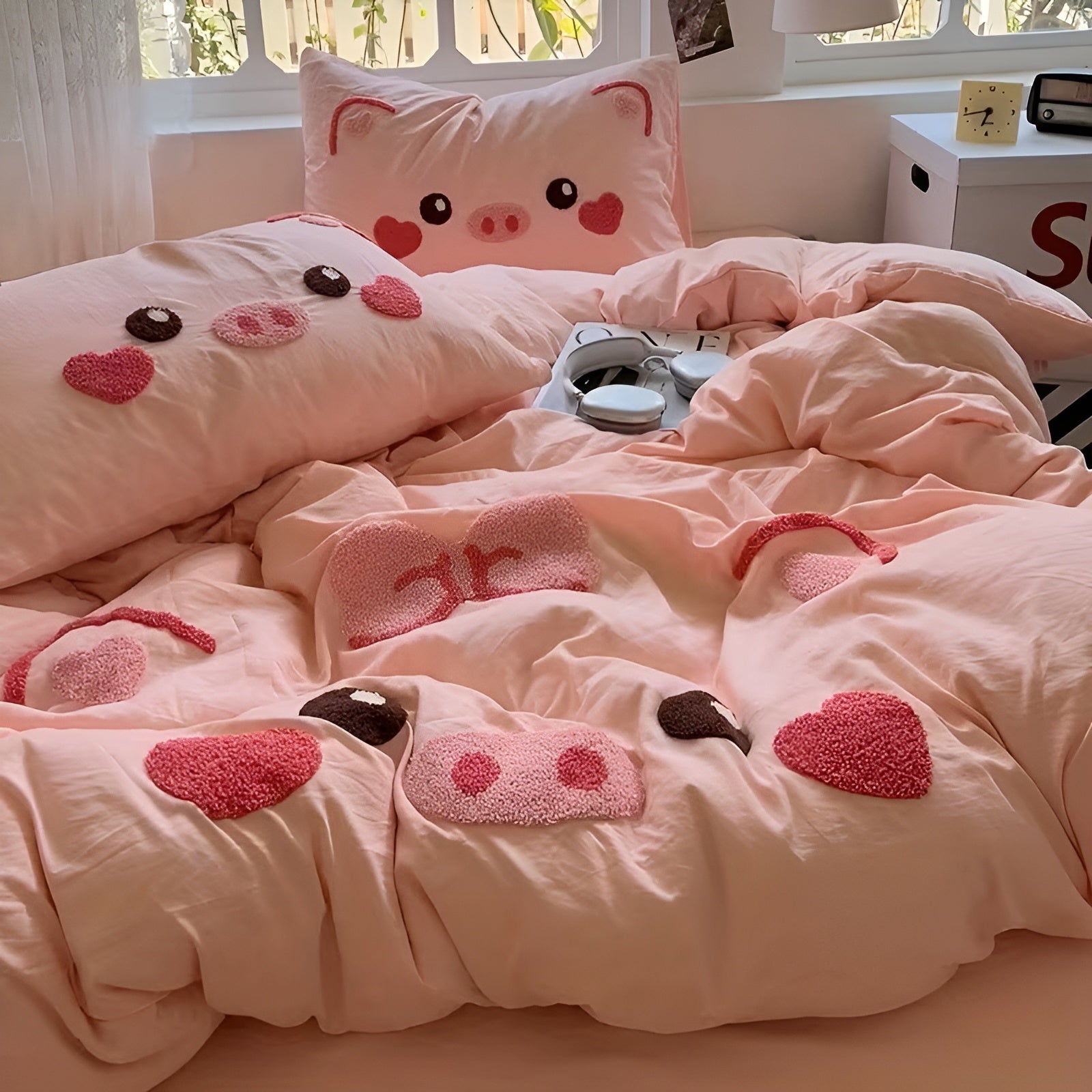 Bettwäsche-Set mit Süßem Schweinchen-Motiv – Weich und Gemütlich | Perfekt für Kinderzimmer - Rosa / 150cm*200cm