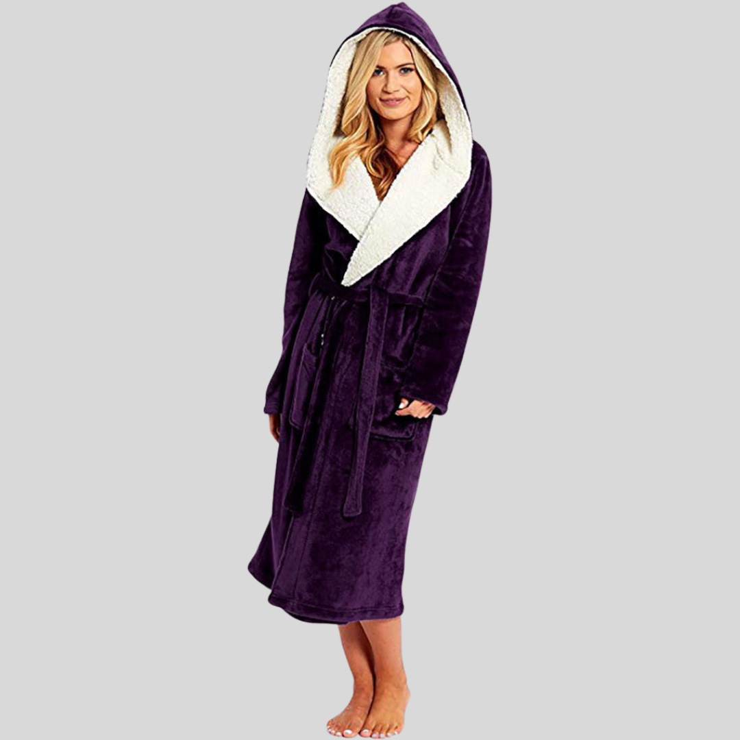 Damen-Bademantel mit Kapuze – Weicher Luxus-Fleece - Lila / S - Bademantel