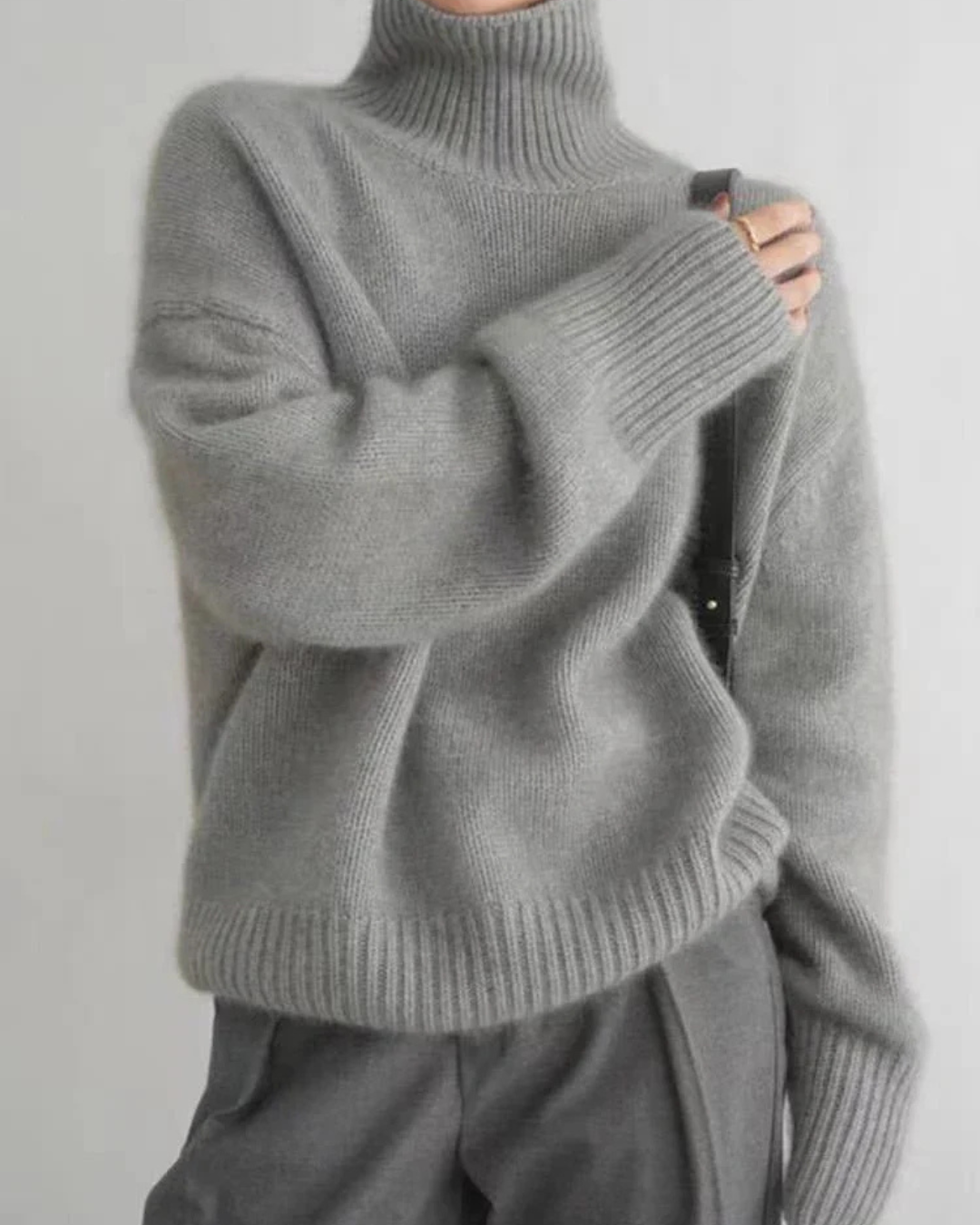 Damen Kaschmir-Rollkragenpullover – Leicht weich und elegant - Grau / S - Pullover & Strickwaren