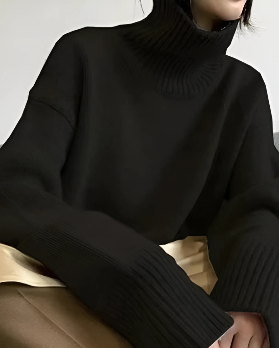 Damen Kaschmir-Rollkragenpullover – Leicht weich und elegant - Schwarz / S - Pullover & Strickwaren