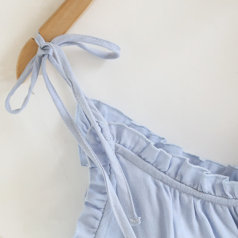 Damen Pyjama aus Baumwolle mit Rüschenkragen – Camisole-Set - Nachtwäsche und Homewear
