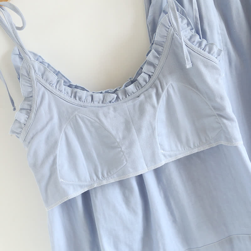 Damen Pyjama aus Baumwolle mit Rüschenkragen – Camisole-Set - Nachtwäsche und Homewear