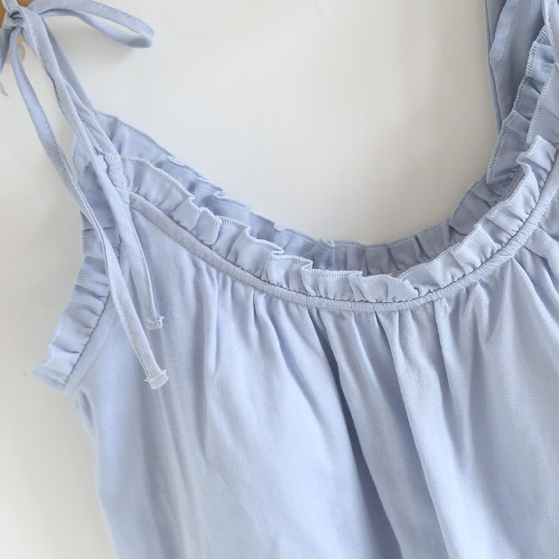 Damen Pyjama aus Baumwolle mit Rüschenkragen – Camisole-Set - Nachtwäsche und Homewear