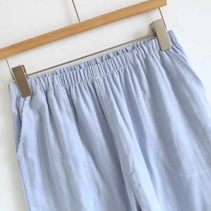 Damen Pyjama aus Baumwolle mit Rüschenkragen – Camisole-Set - Nachtwäsche und Homewear