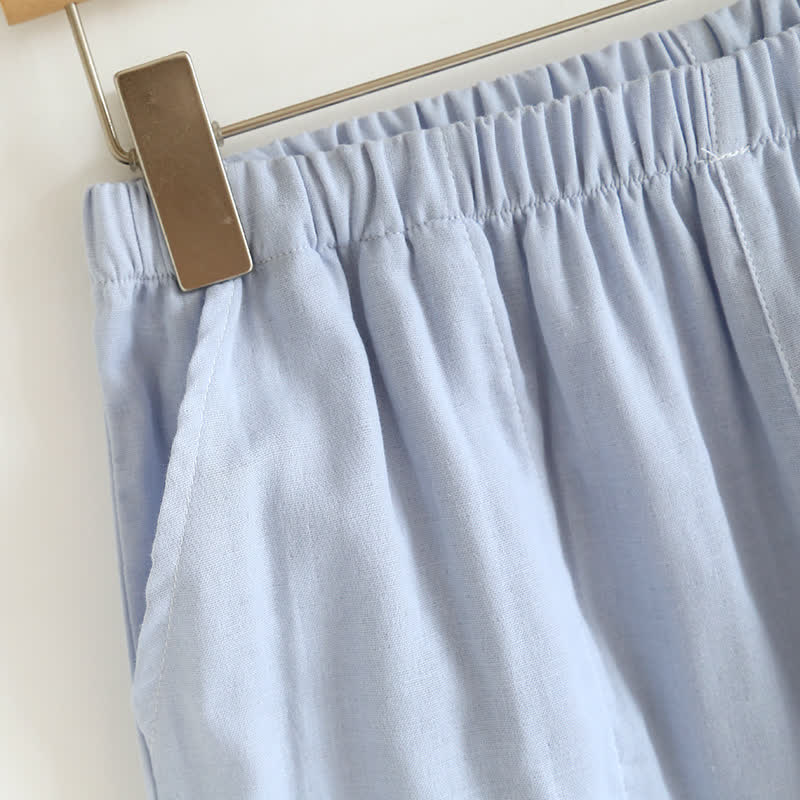 Damen Pyjama aus Baumwolle mit Rüschenkragen – Camisole-Set - Nachtwäsche und Homewear