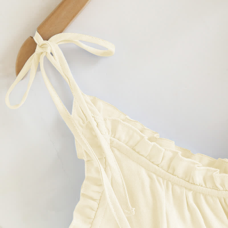 Damen Pyjama aus Baumwolle mit Rüschenkragen – Camisole-Set - Nachtwäsche und Homewear