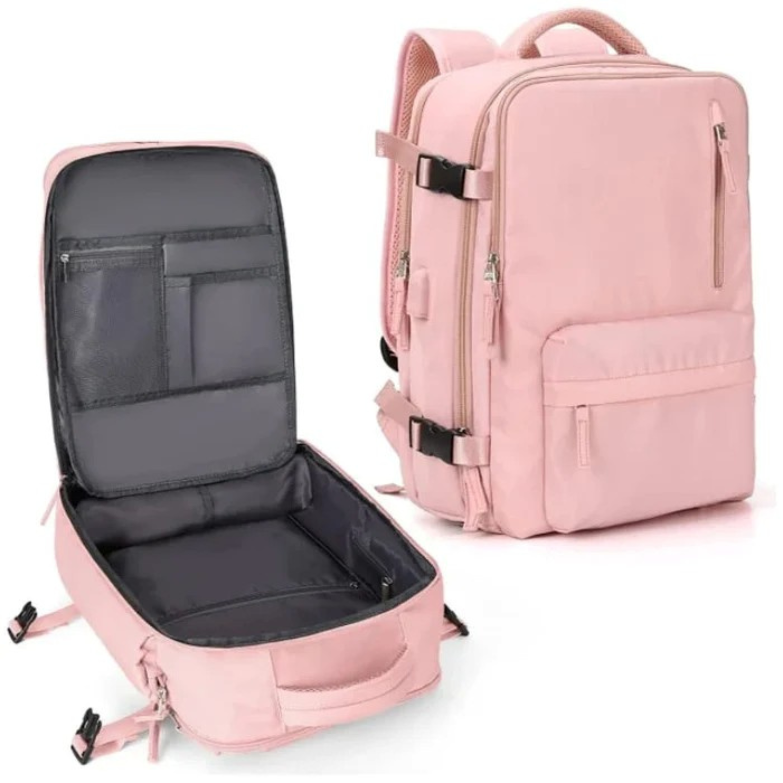 Damen Reiserucksack - Nylon mit USB-Anschluss und Diebstahlschutzfach Geräumig & Strapazierfähig - Rosa - Reiserucksack