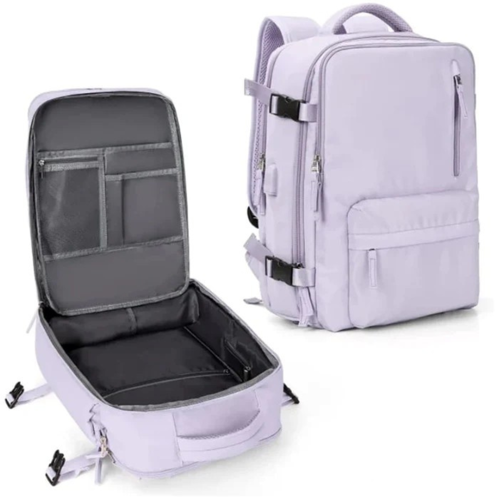Damen Reiserucksack - Nylon mit USB-Anschluss und Diebstahlschutzfach Geräumig & Strapazierfähig - Lila - Reiserucksack