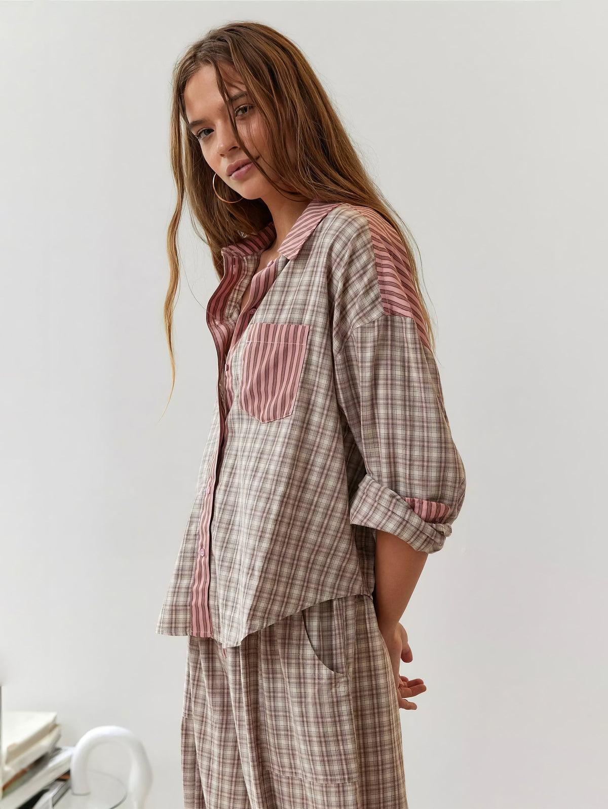 Damen Schlafanzug mit langen Ärmeln und Hose – Zweiteiliges Pyjama-Set - Rosa / S - Schlafanzug