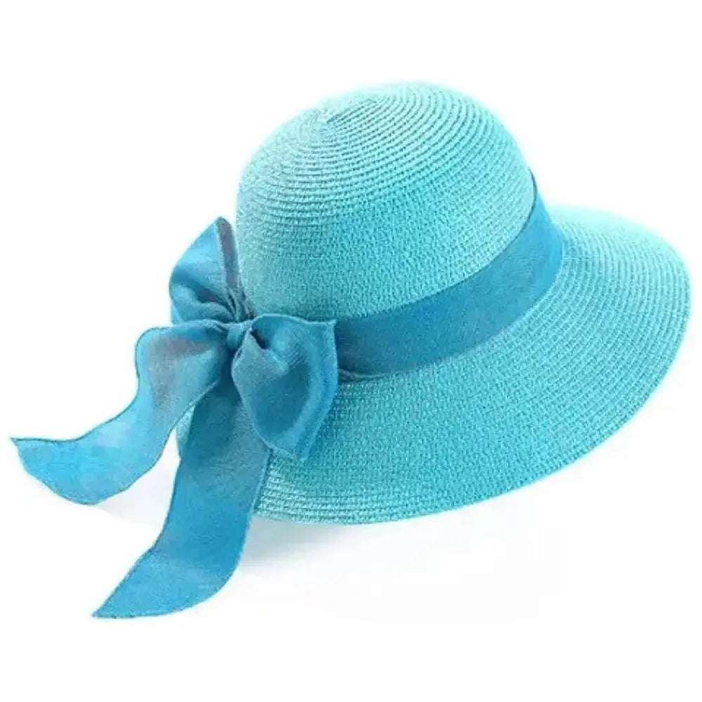 Damen Sonnenhut mit Schleife – Modischer Strohhut für Strand und Sommer - Blau - Damenhut