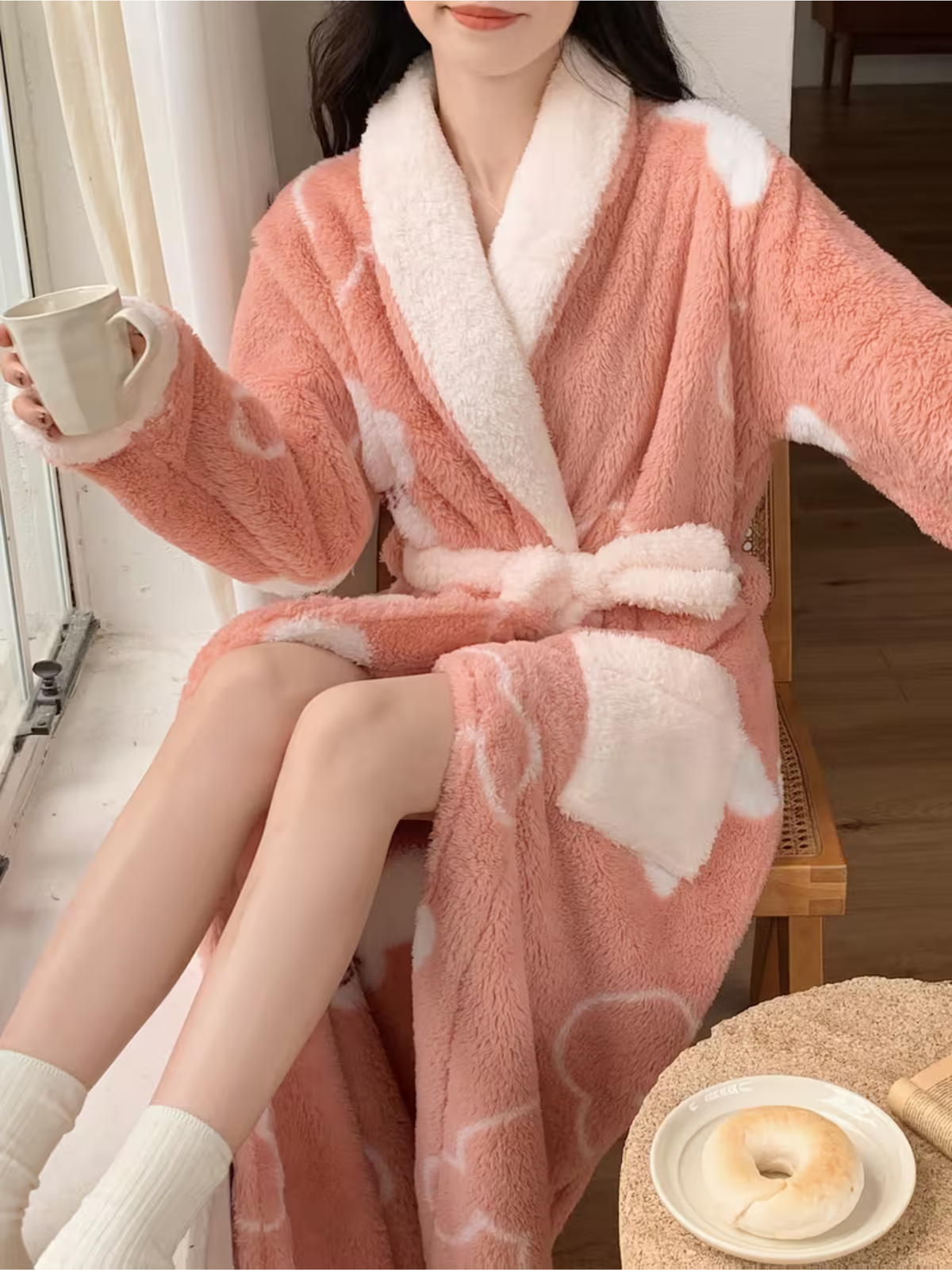 Damen Winterbademantel aus Plüsch – Dick Warm & Gemütlich | Mit Gürtel Maschinenwaschbar - Bademantel