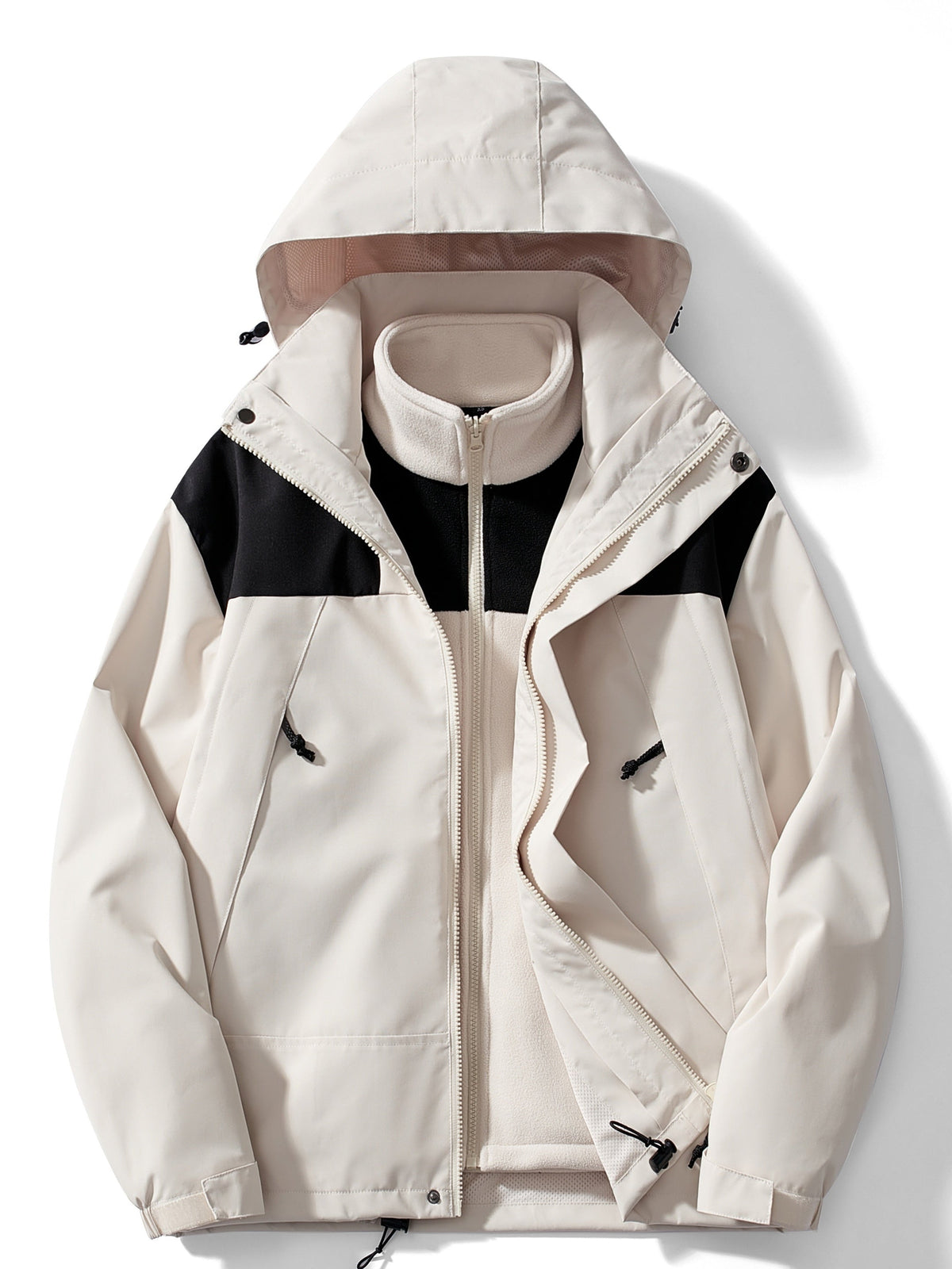 Damen Winterjacke 3-in-1 mit Fleece und Kapuze - Cremeweiß / S - Jacken