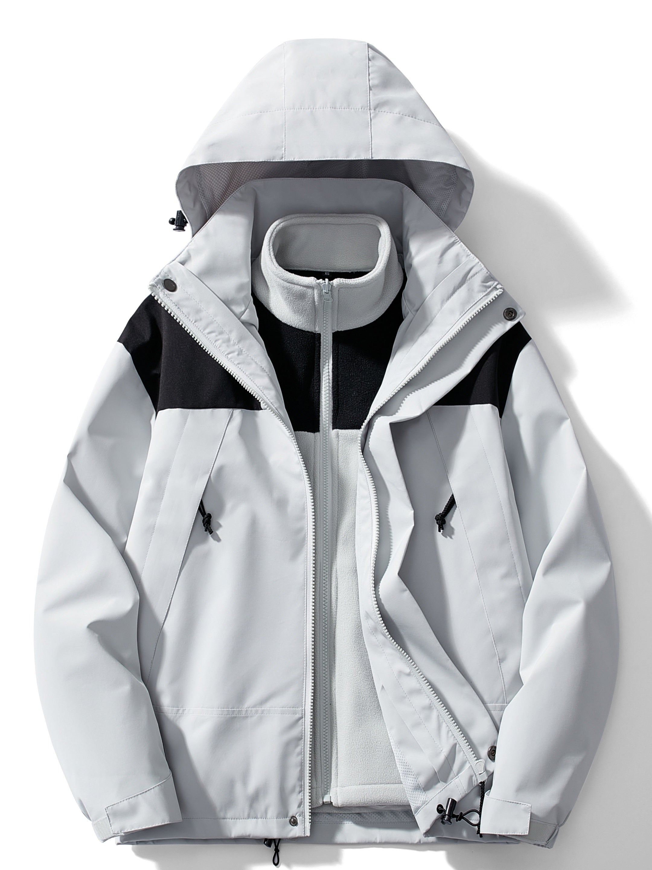 Damen Winterjacke 3-in-1 mit Fleece und Kapuze - Grau / XS - Jacken
