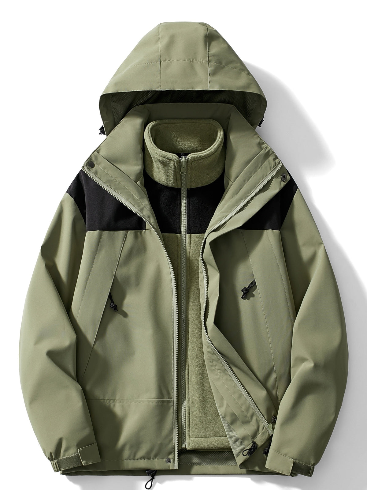 Damen Winterjacke 3-in-1 mit Fleece und Kapuze - Grün / XS - Jacken