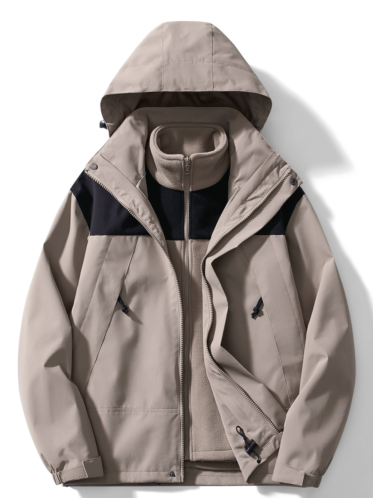 Damen Winterjacke 3-in-1 mit Fleece und Kapuze - Khaki / XS - Jacken