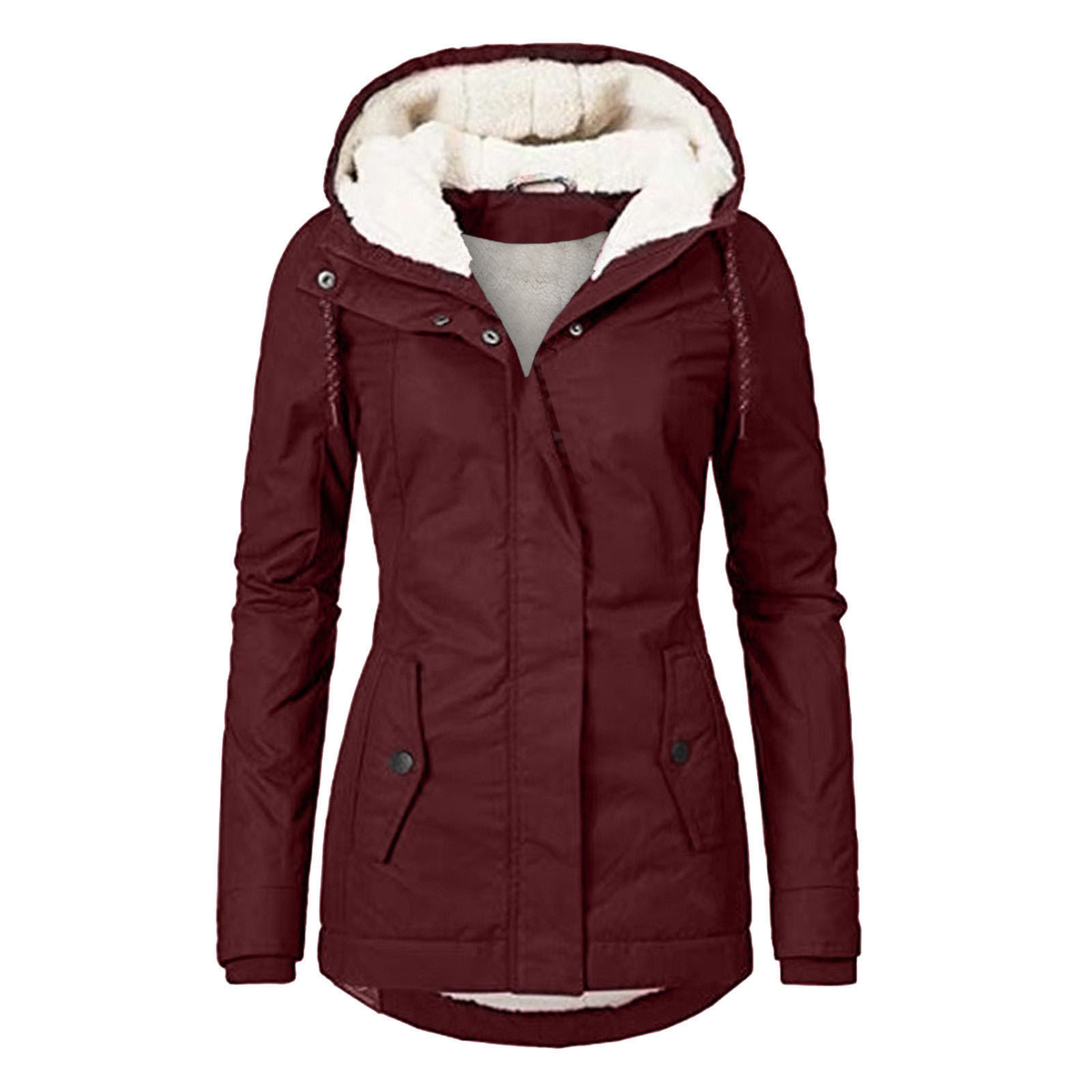 Damen Winterjacke mit Kapuze und Fleecefutter wind- und wasserabweisend - Bordeauxrot / S - Damen-Jacken