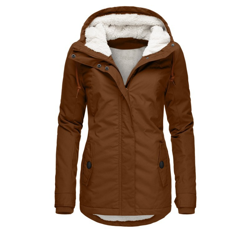 Damen Winterjacke mit Kapuze und Fleecefutter wind- und wasserabweisend - Braun / S - Damen-Jacken