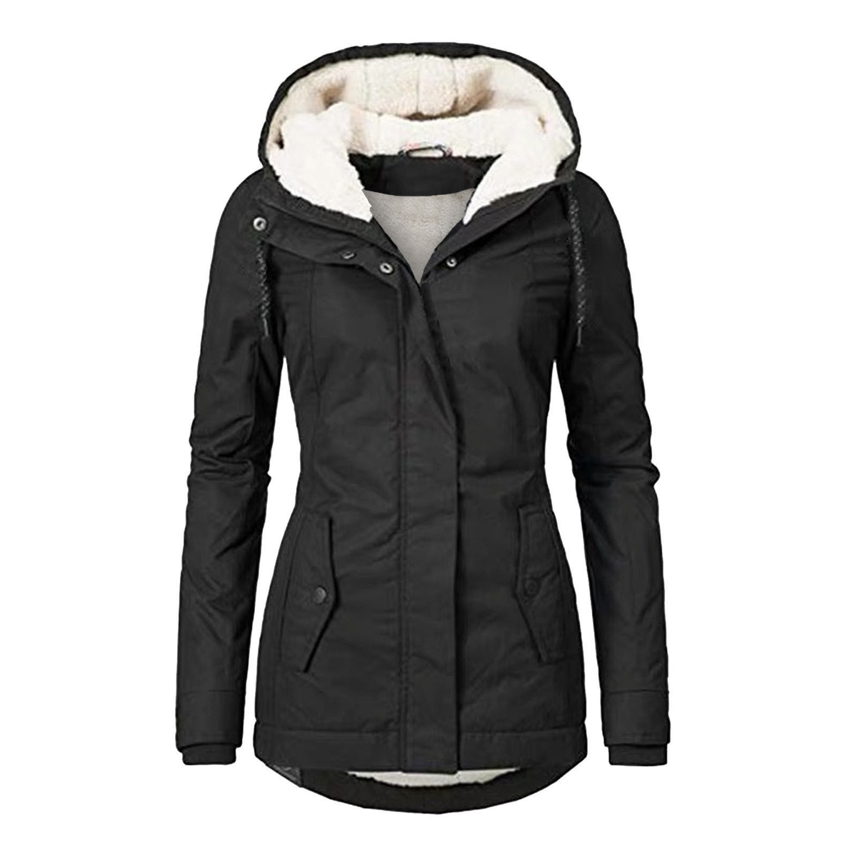 Damen Winterjacke mit Kapuze und Fleecefutter wind- und wasserabweisend - Schwarz / S - Damen-Jacken