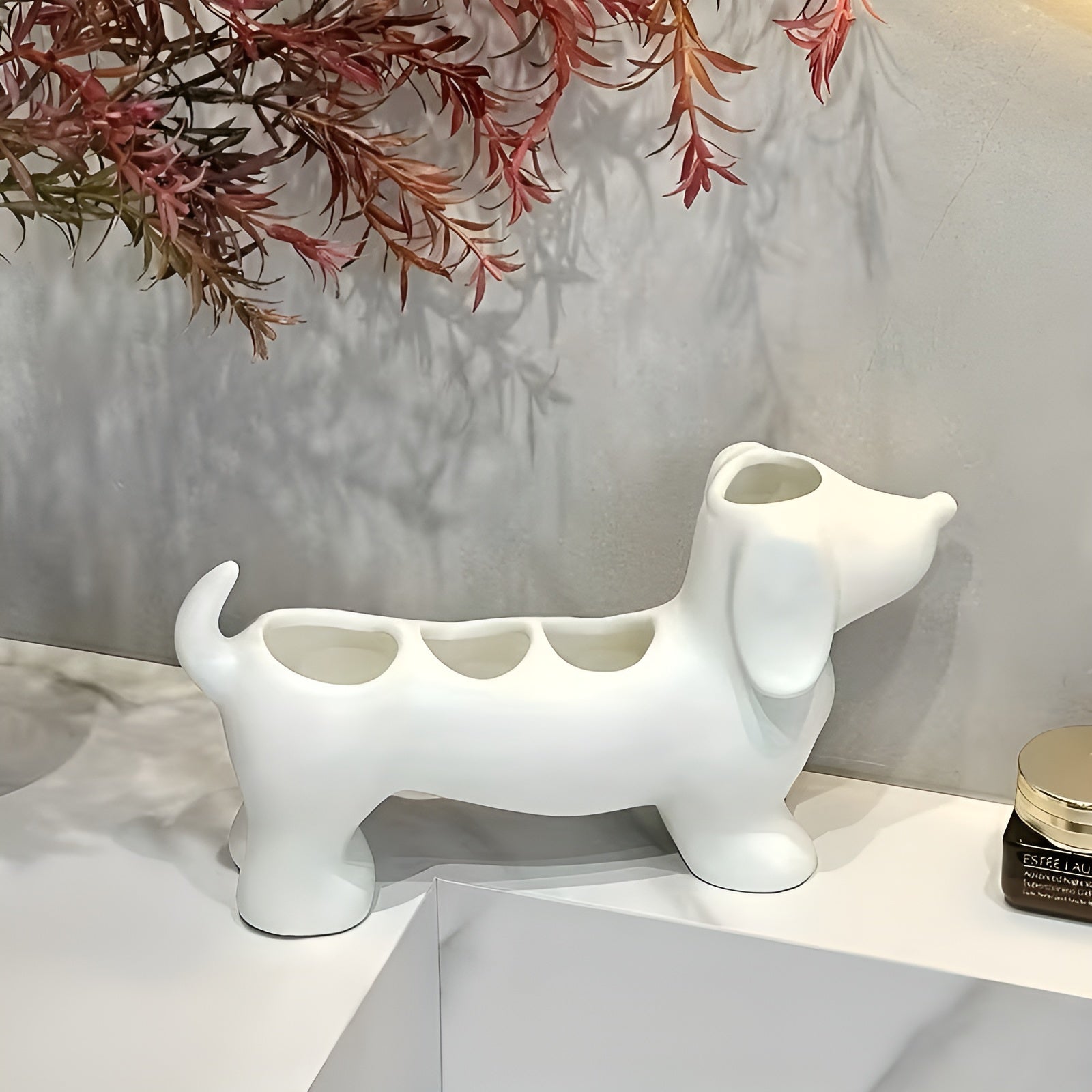 Keramischer Zahnbürstenhalter für Hunde – Hygienisch & Dekorativ | Perfekt für Waschbecken und Badregal - Weiß